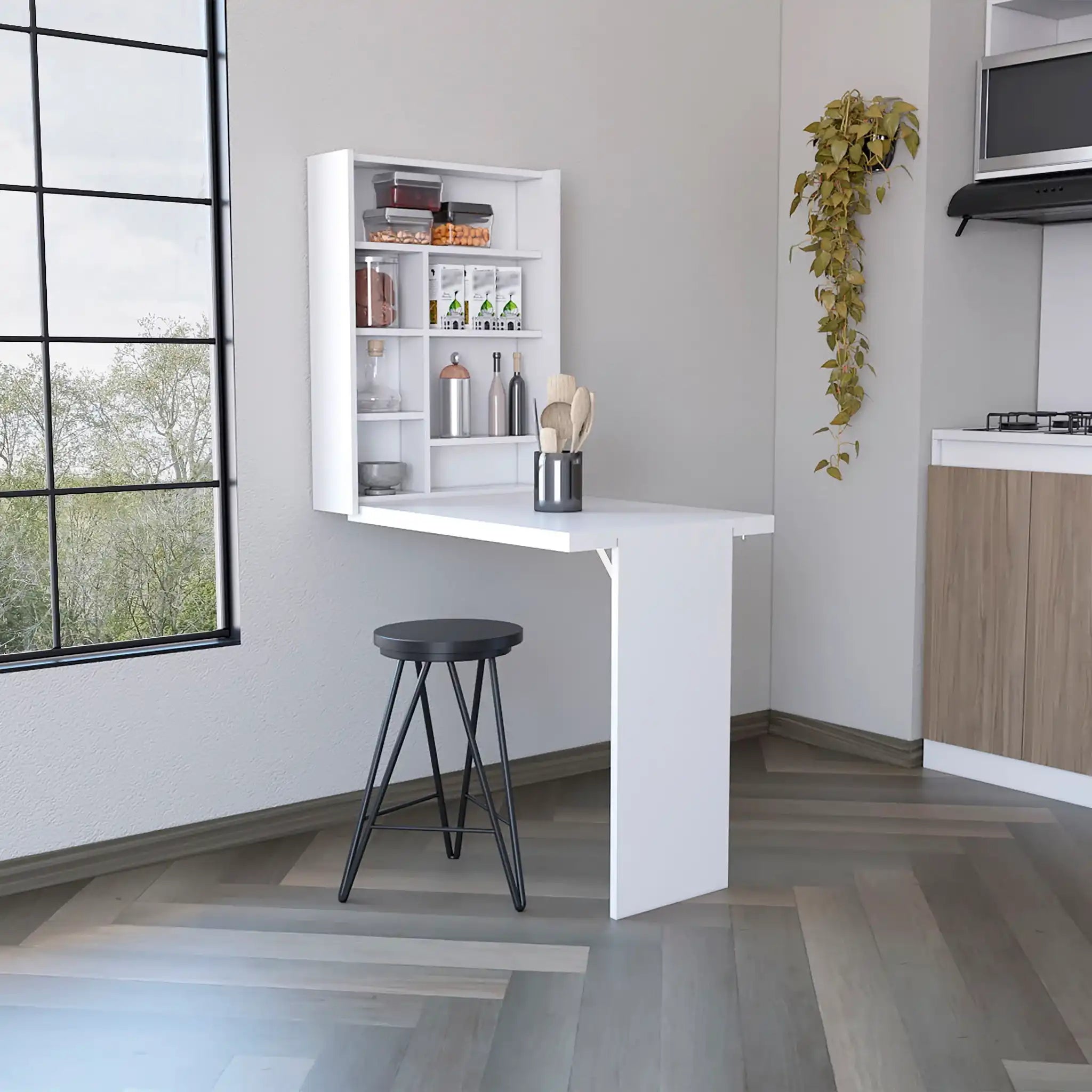 Wall Foldable Table With Multiple Shelves - White - Best Buy Furniture