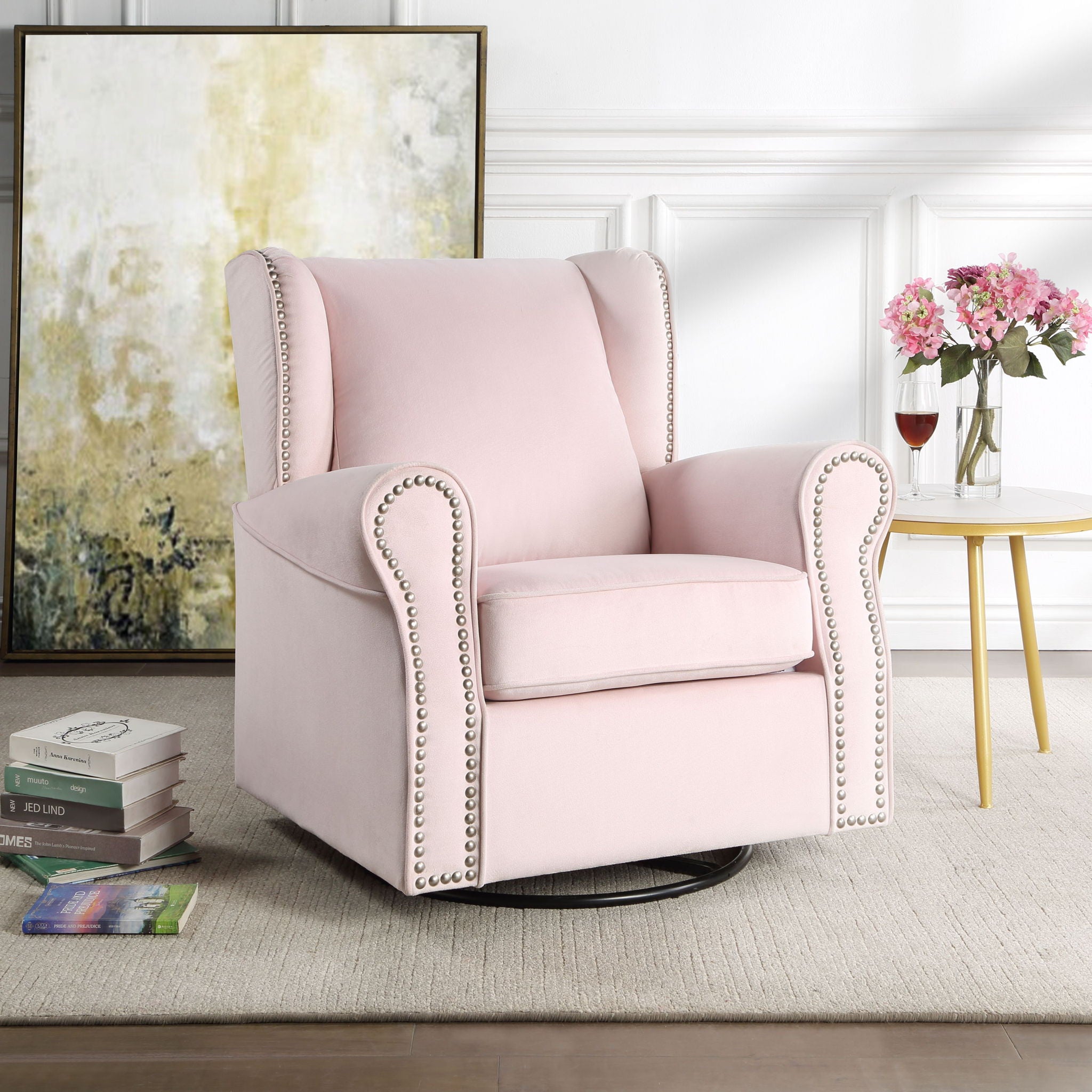 Tamaki - Glider Chair With Swivel - Pink - Best Buy Furniture