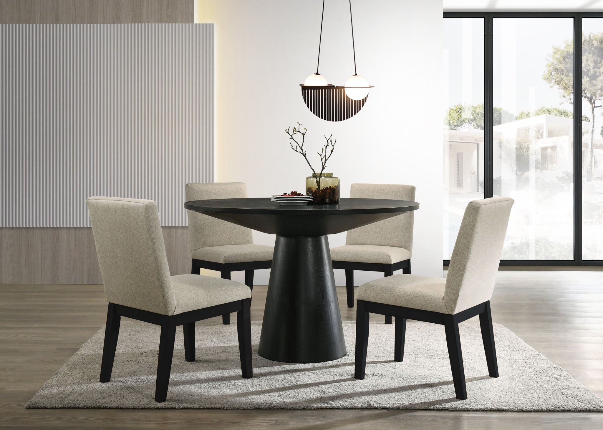 Jasper - Contemporary Round Dining Table With Black Finish Chairs - Best Buy Furniture