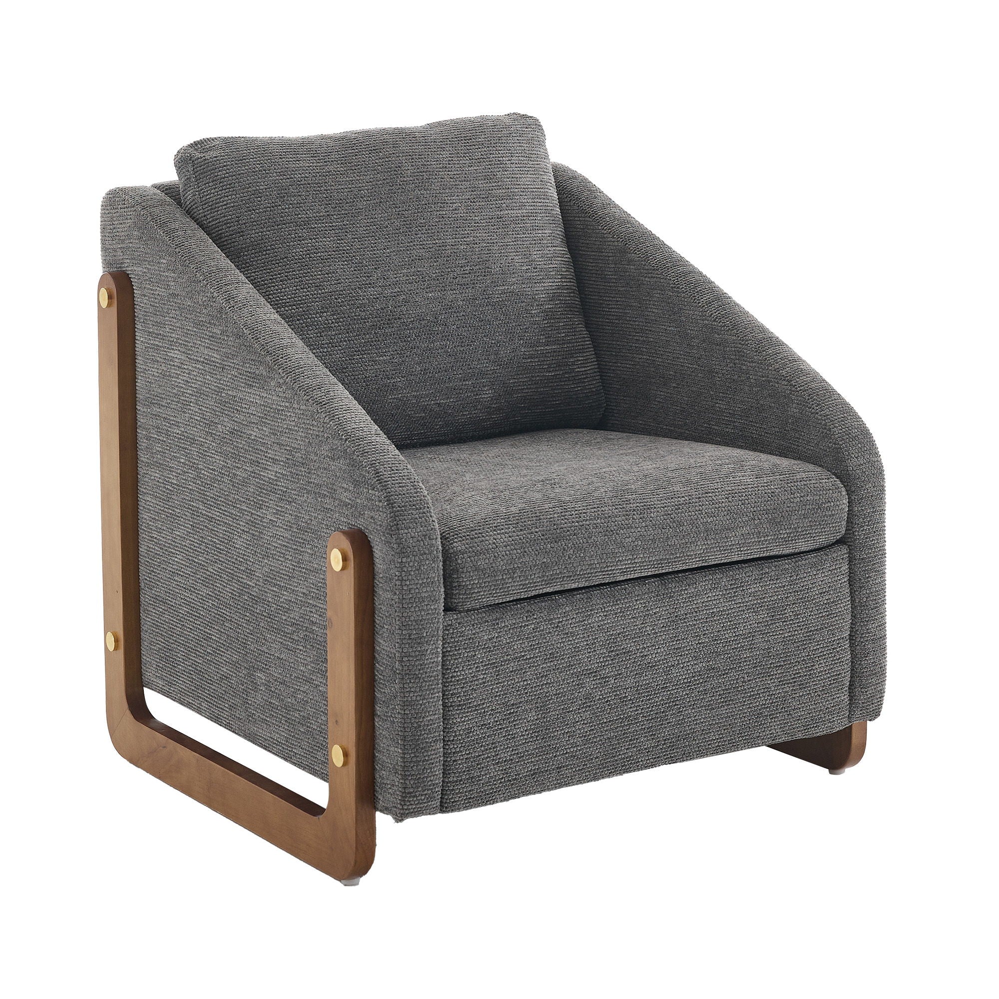 Modern Chenille Upholstered Armchair With Wooden Side Frame - Best Buy Furniture