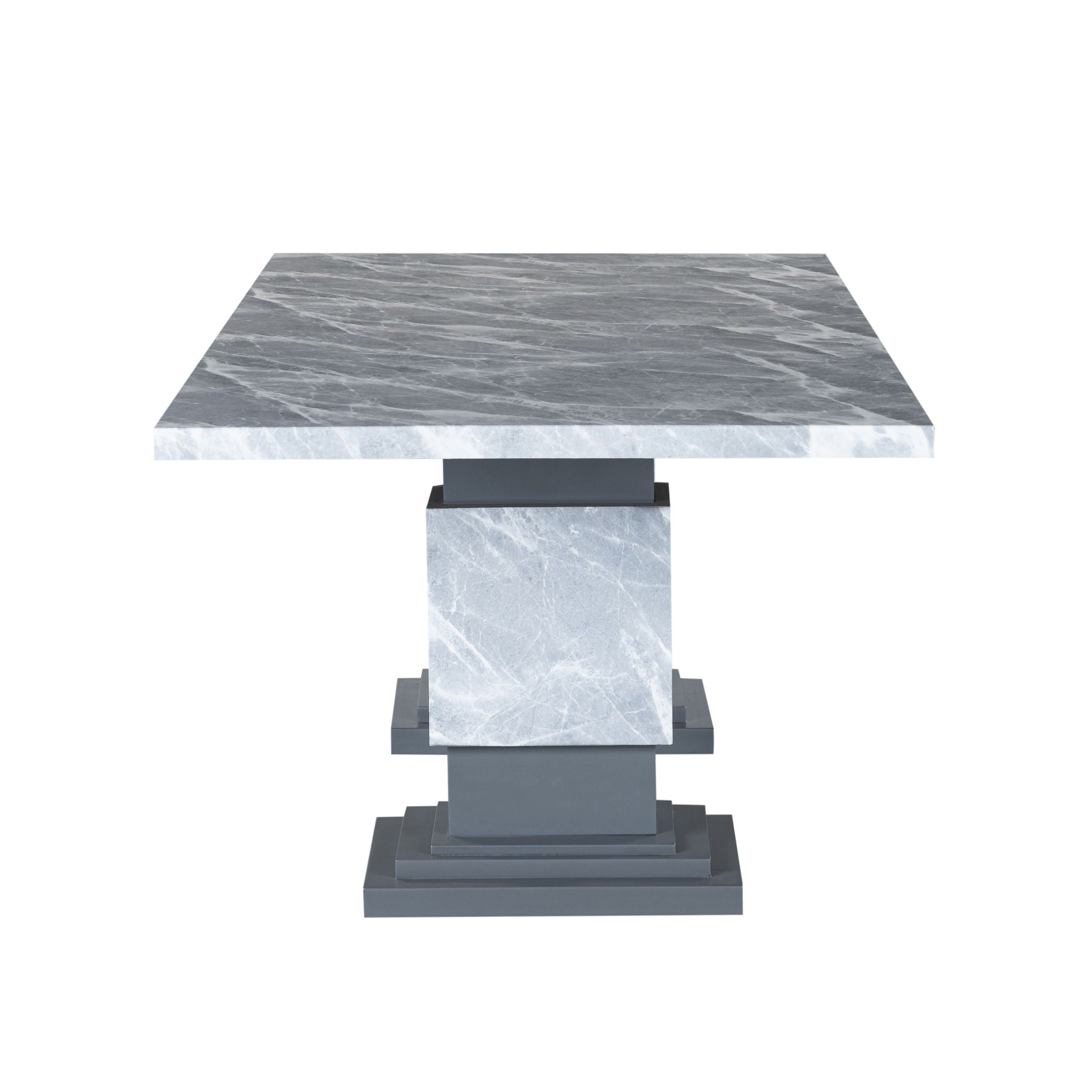 Michelle - Dining Table With Double Pedestal Marble Detailing - Gray - Best Buy Furniture