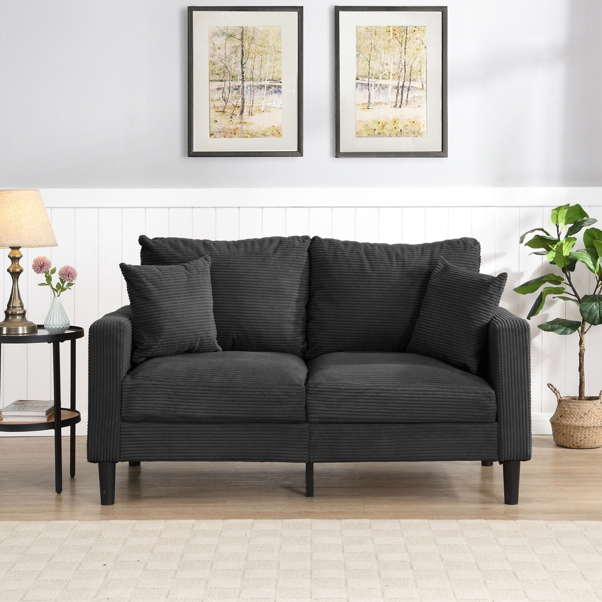 Modern Upholstered Loveseat Sofa With High Resilience, Wooden Frame - Dark Gray - Best Buy Furniture