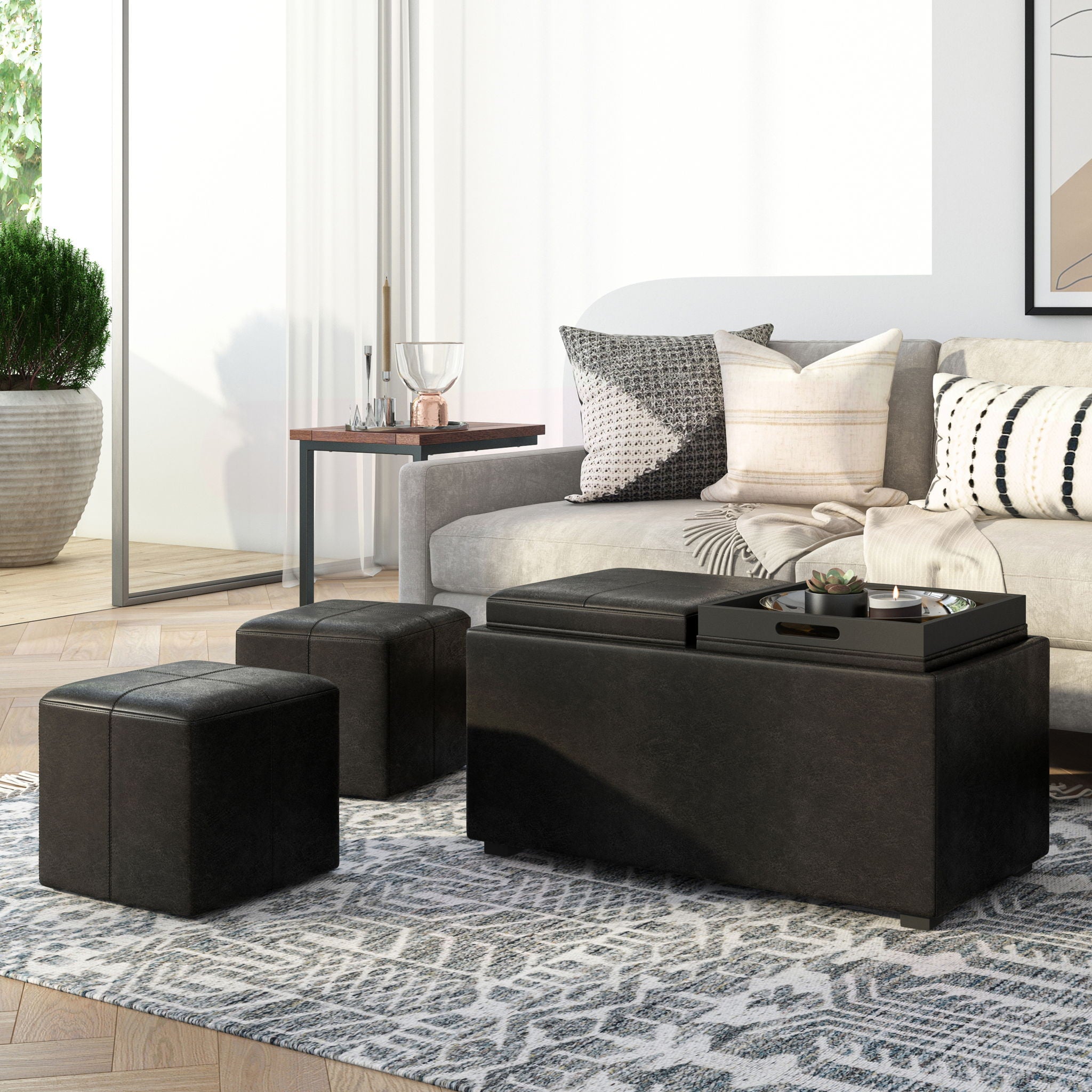 Avalon - 5 Piece Storage Ottoman - Distressed Black - Best Buy Furniture