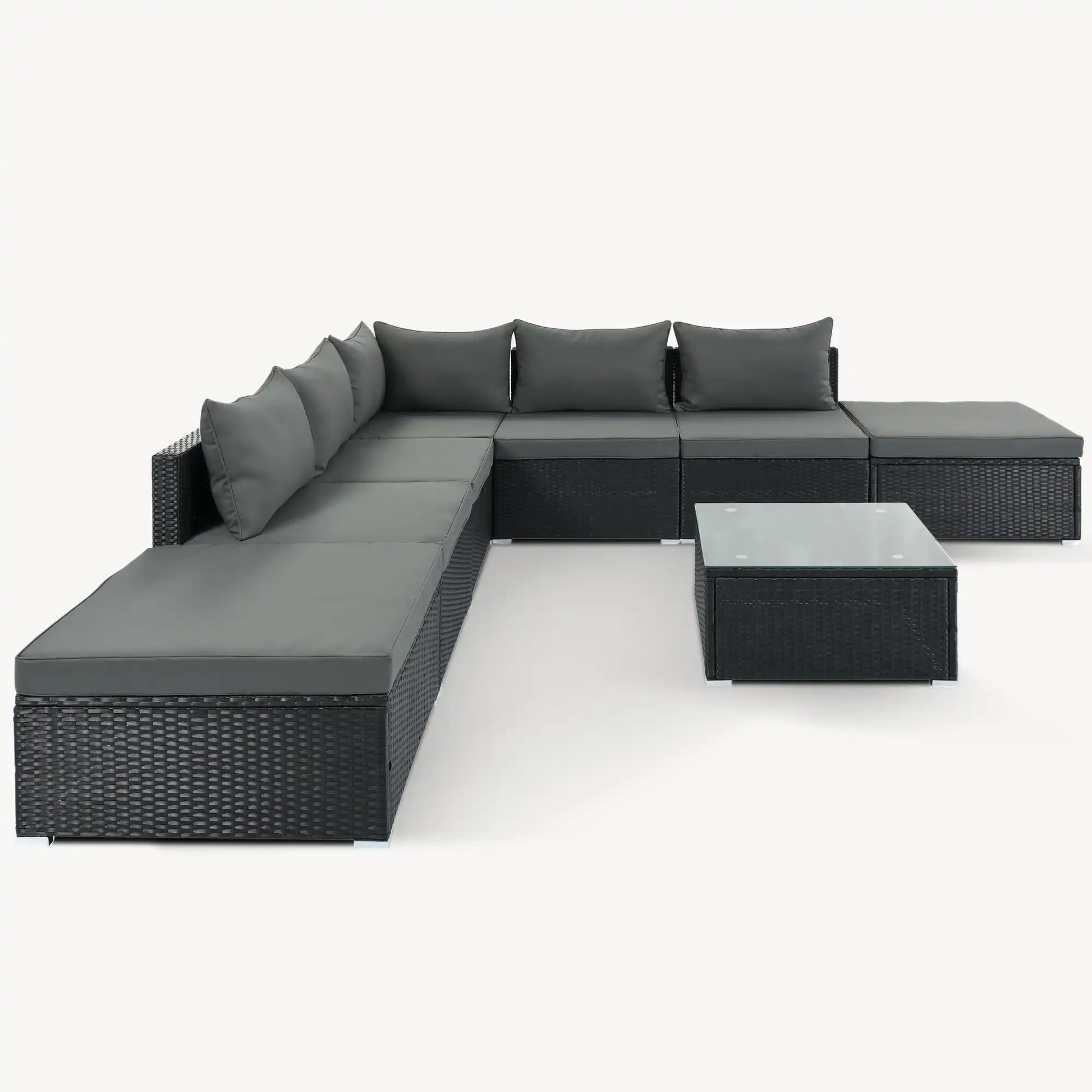 8 Piece Wicker Patio Sofa Set, Gray Cushions - Best Buy Furniture