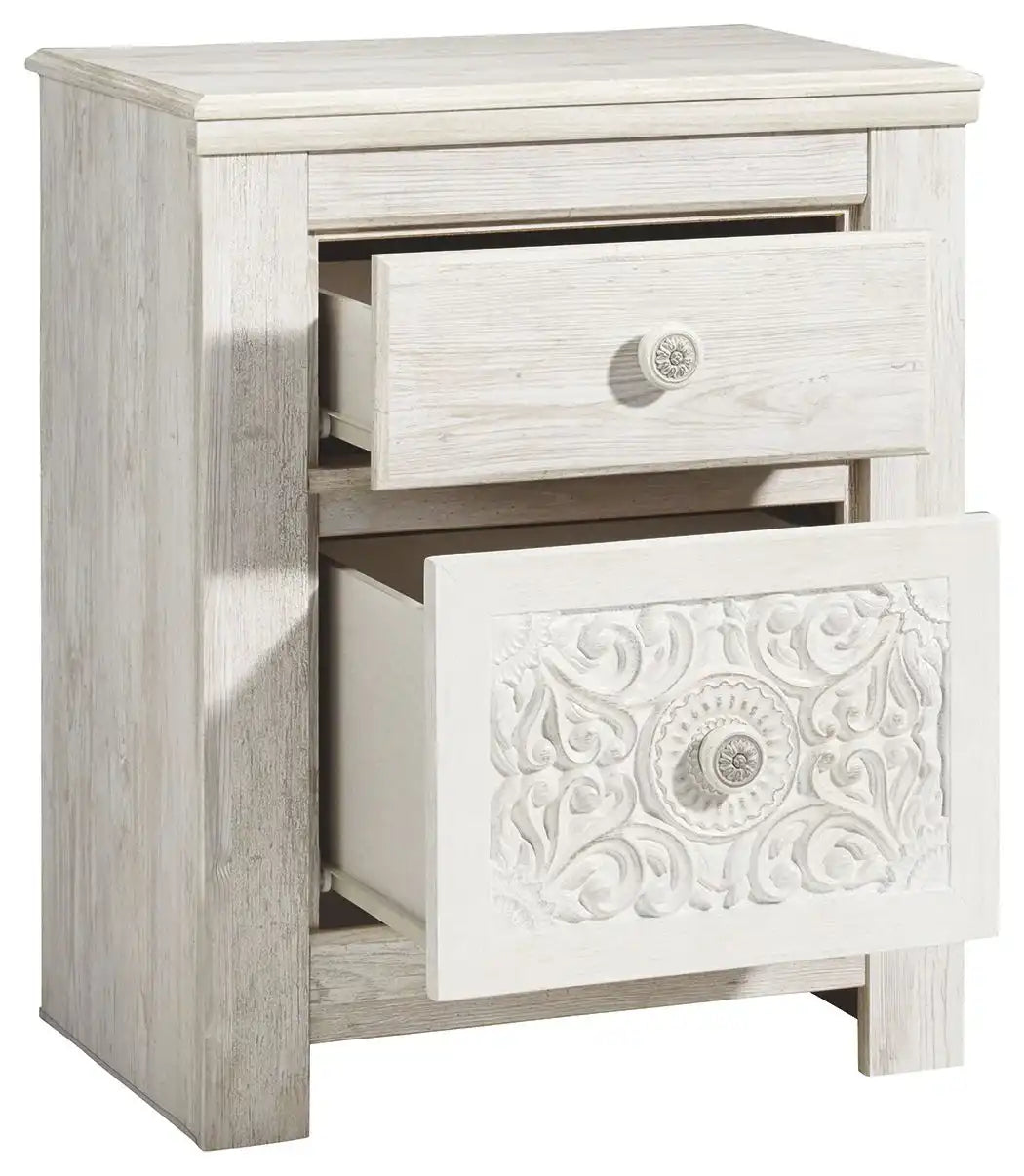 Paxberry - Two Drawer Night Stand - Whitewash - Best Buy Furniture