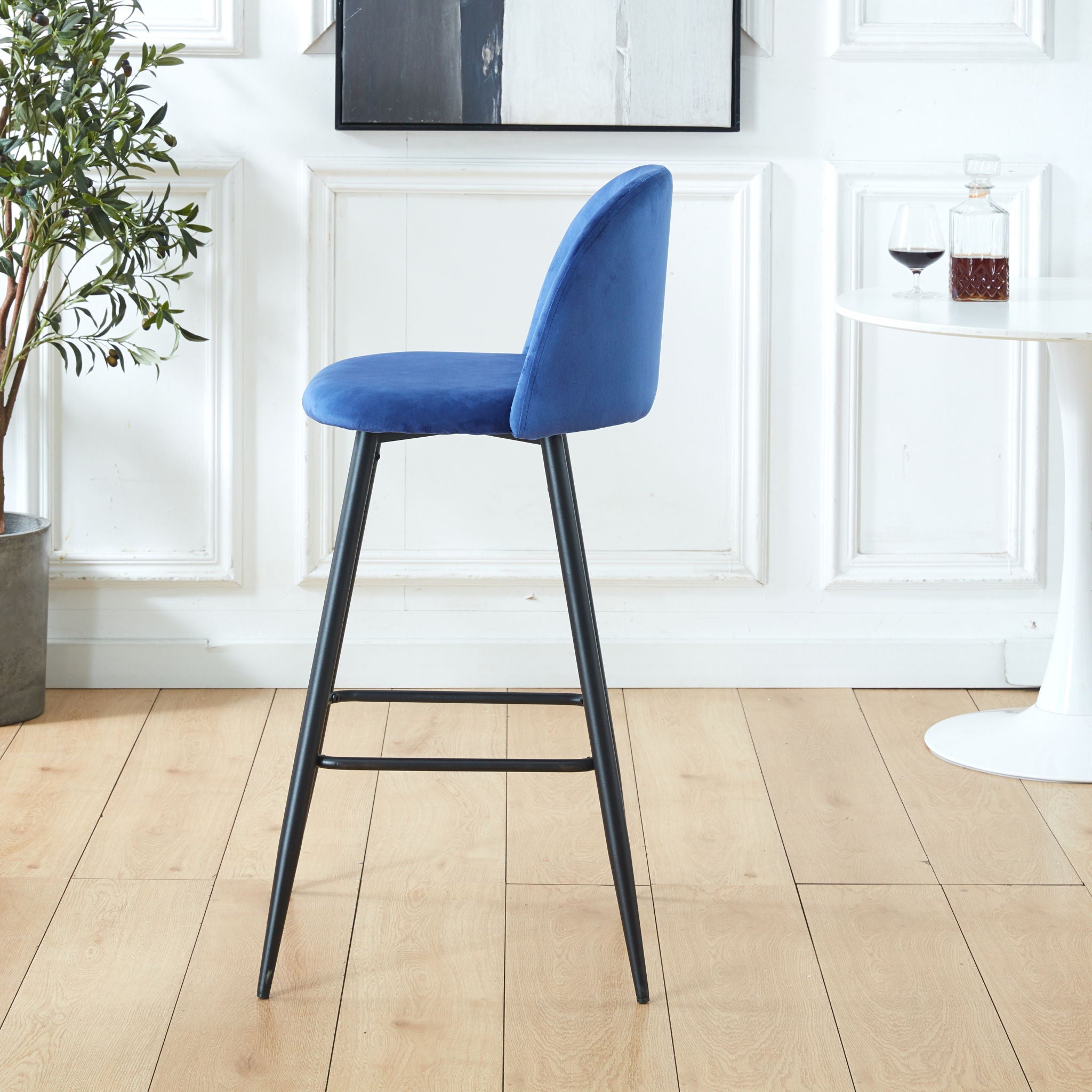 Bar Stool (Set of 2) Modern Counter Bar Height Chair With Back, Sturdy Metal Legs & Footrests, Island Stool For Kitchen Bar - Blue - Best Buy Furniture
