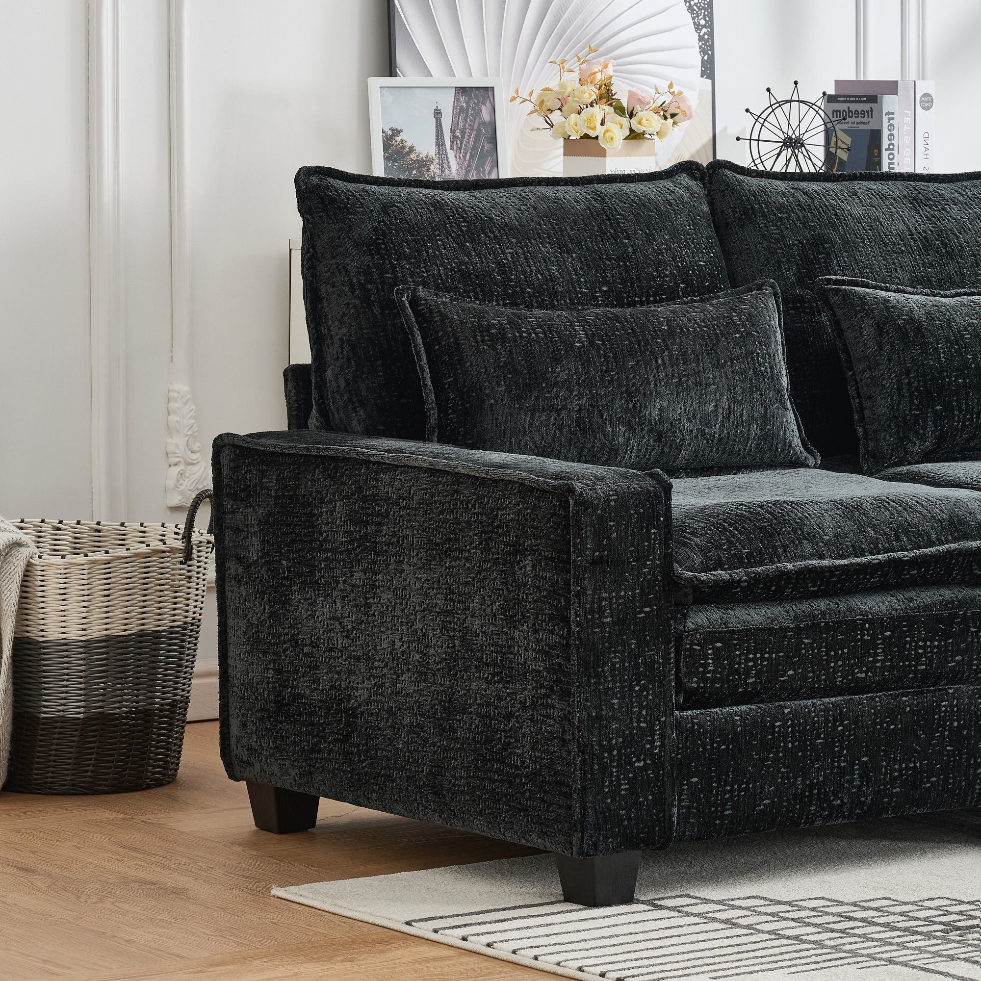 Modern Comfy Chenille L Shaped Sectional Sofa With Movable Ottoman - Best Buy Furniture