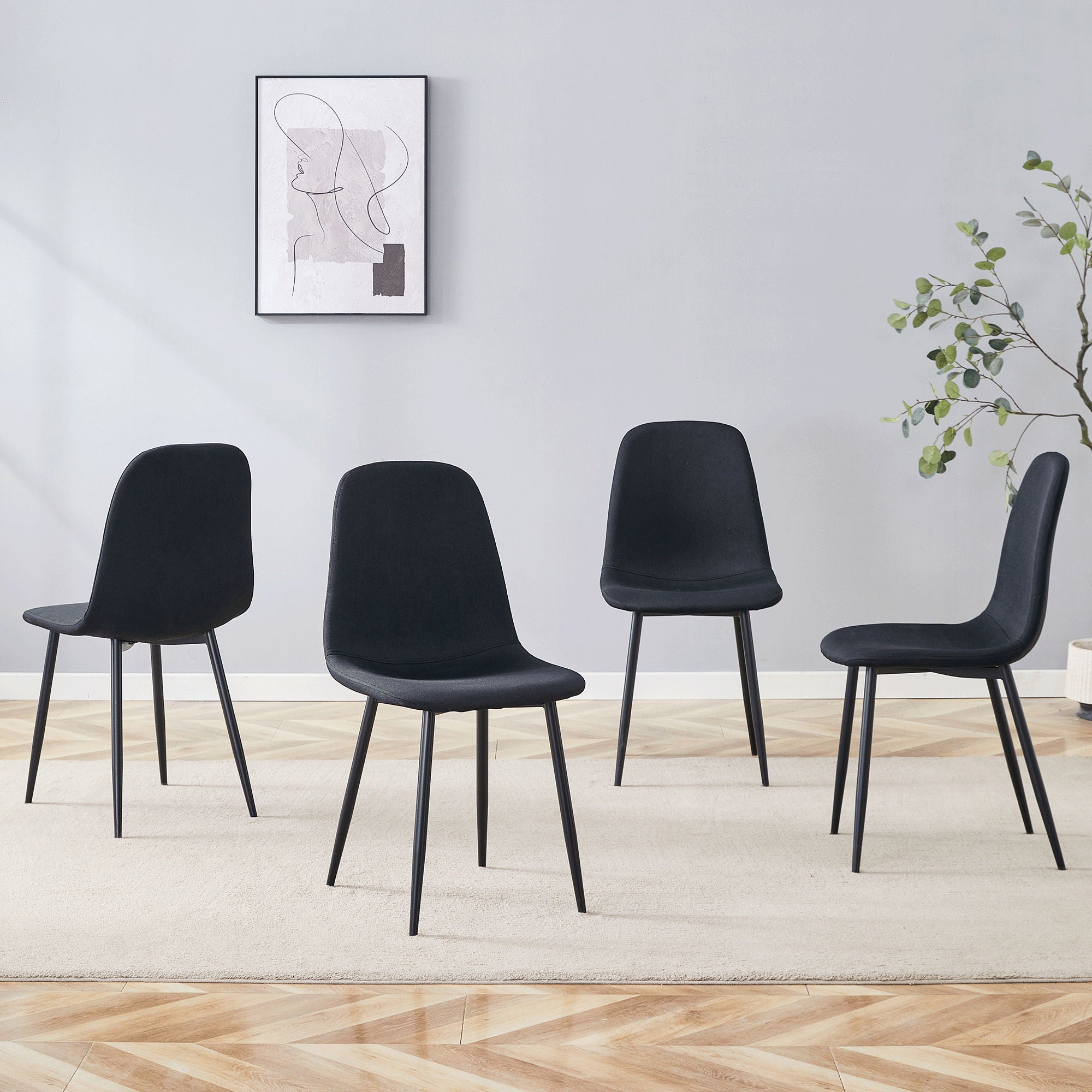Modern Medieval Style Cushioned Side Chairs Set With Black Metal Legs For Kitchens - Best Buy Furniture