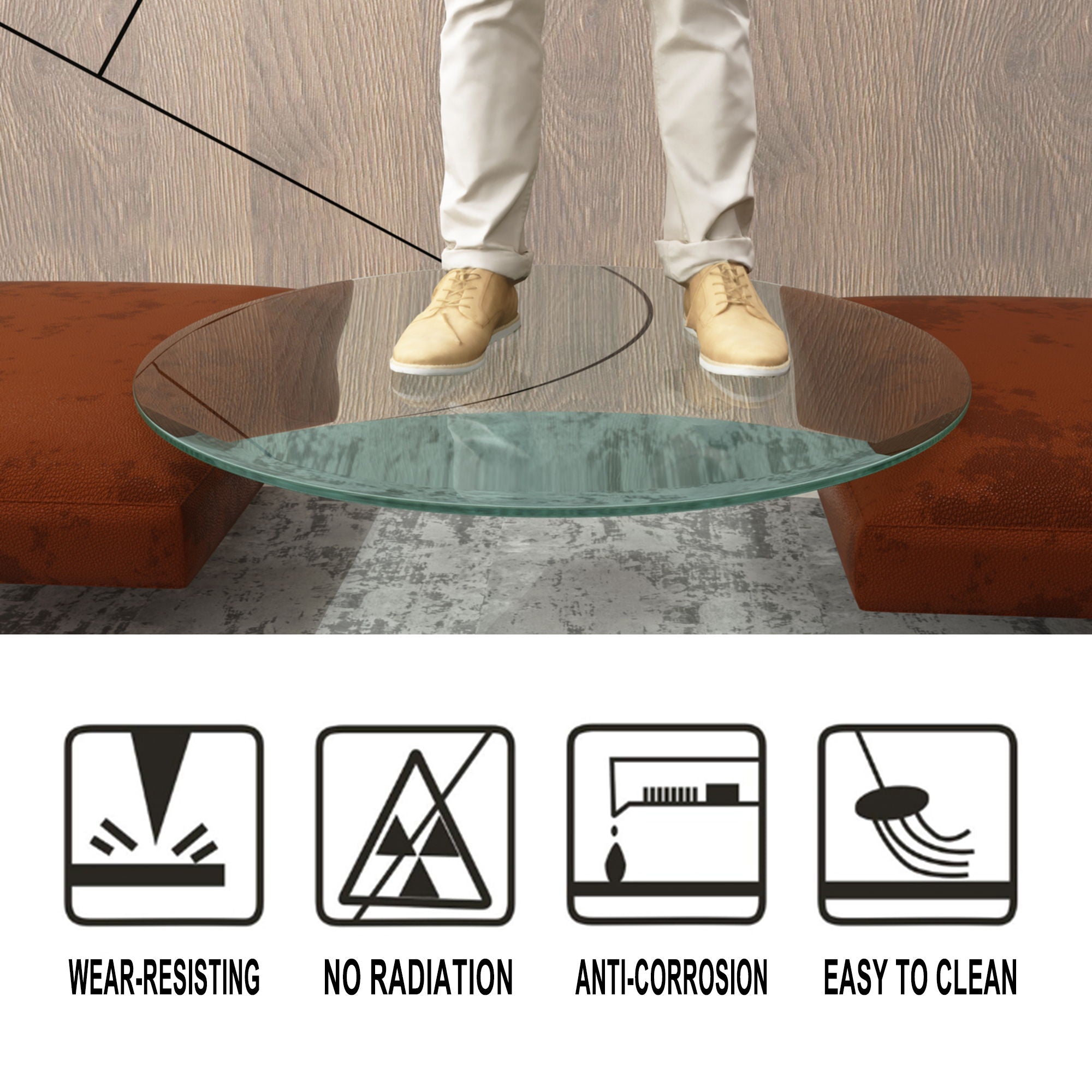 28" Round Tempered Glass Table Top Clear Glass Thick Beveled Polished Edge - Best Buy Furniture