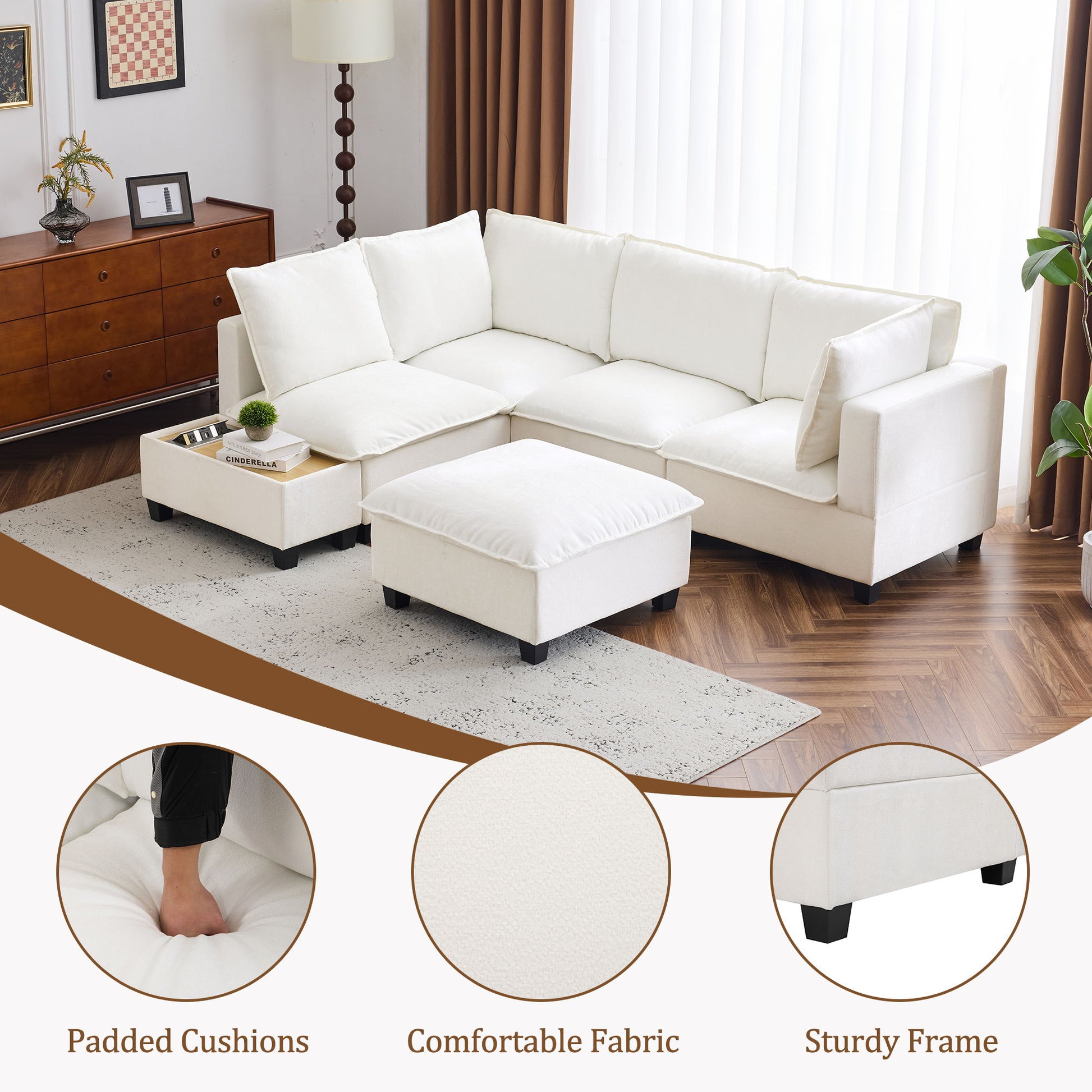 U-Shaped Sectional Modular Sofa With A Movable Ottoman, A Coffee Table With Hidden Charging Devices For Living Room - Best Buy Furniture