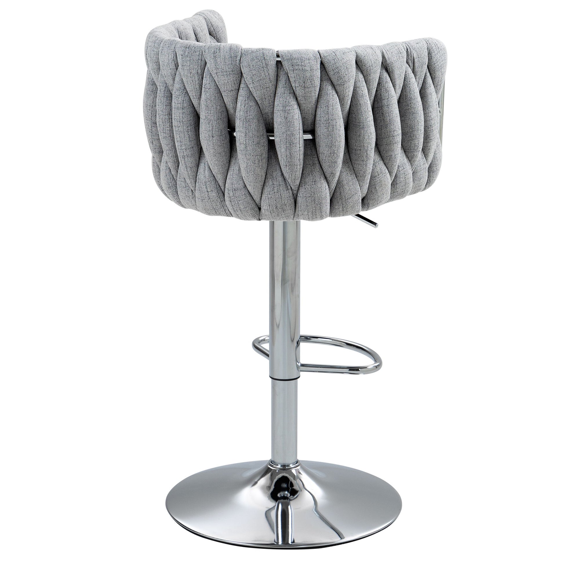 360 Degree Swivel Bar Stools Adjustable Counter Height Bar Chairs With Woven Back & Footrest, Silver Chromed Bar Stools For Kitchen Island (Set of 2) - Gray - Best Buy Furniture
