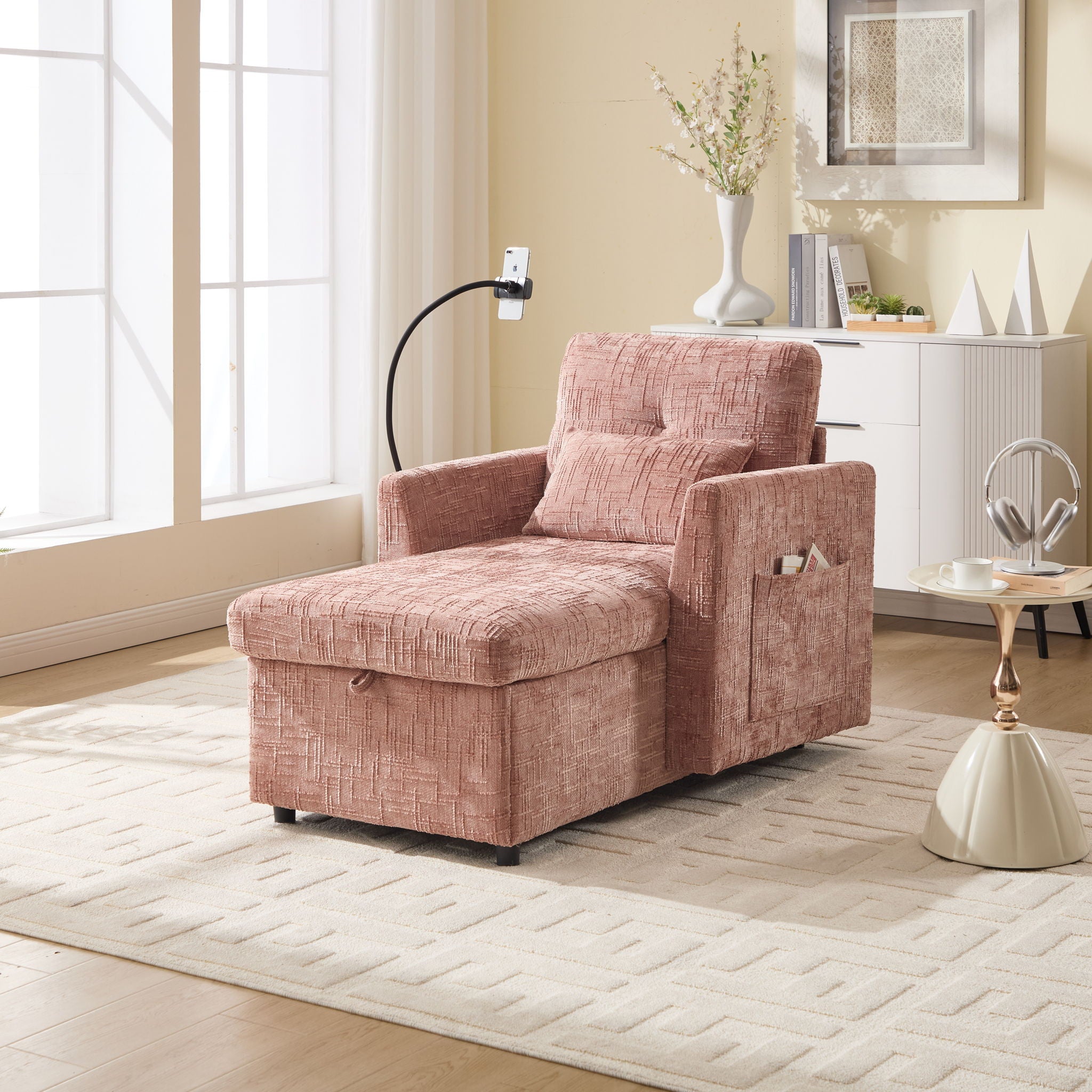 Multifunctional Chenille Recliner Sofa With Storage And Phone Bracket - Best Buy Furniture