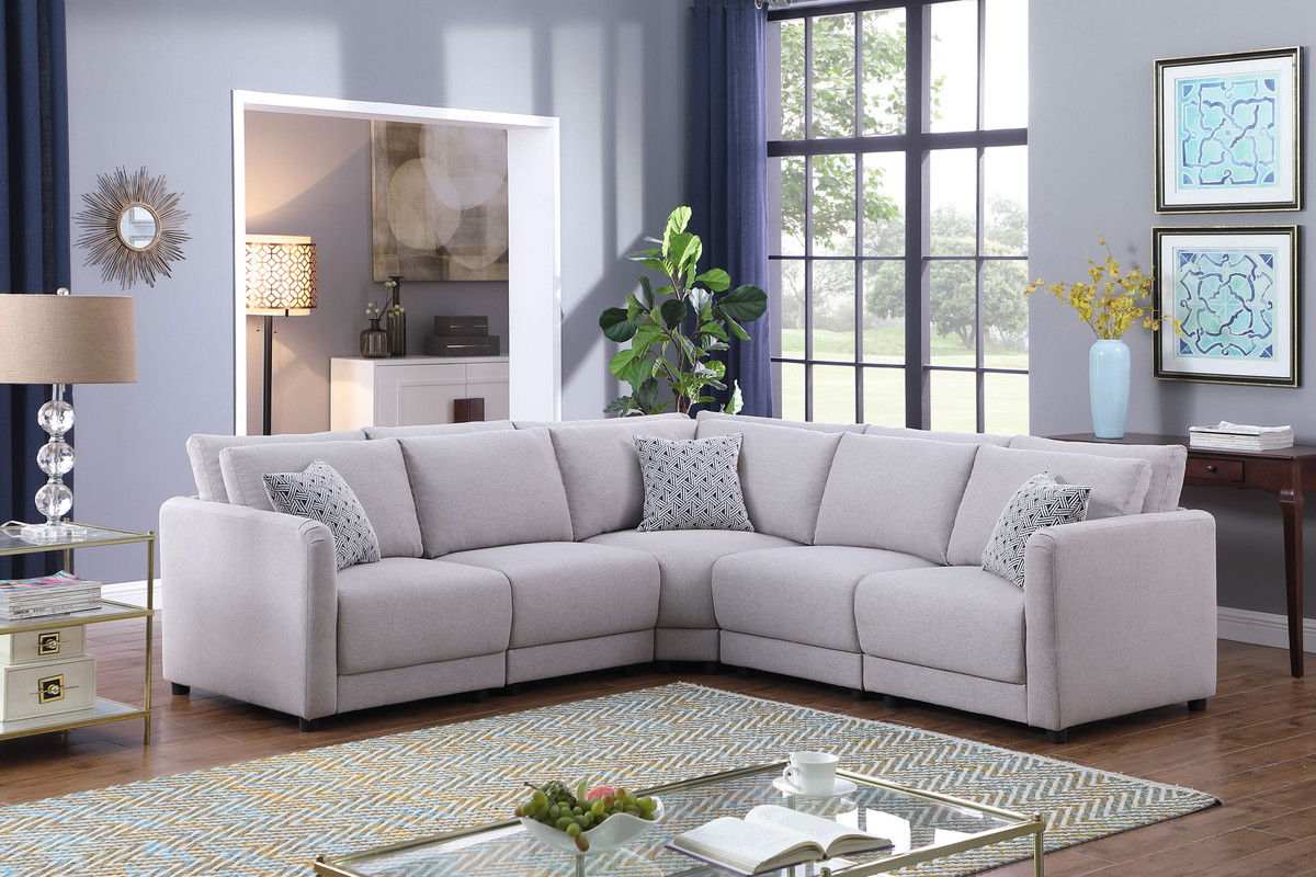 Penelope - Fabric Reversible Modular Sectional Sofa With Ottoman And Pillows - Best Buy Furniture