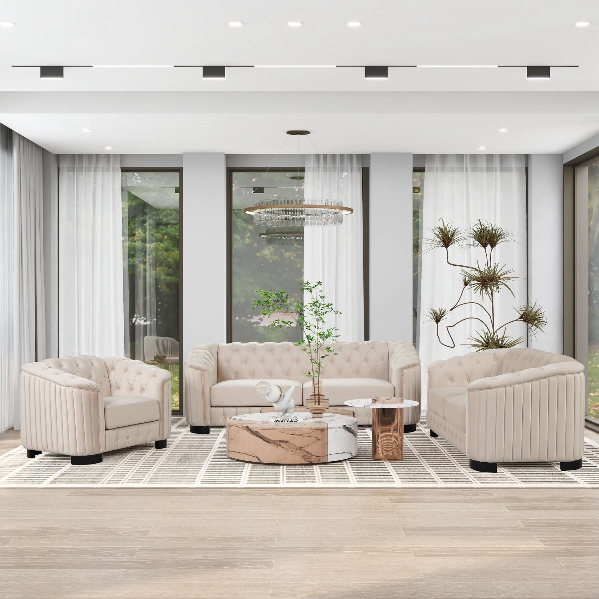 Upholstered 3 Piece Sofa Set With Legs - Best Buy Furniture