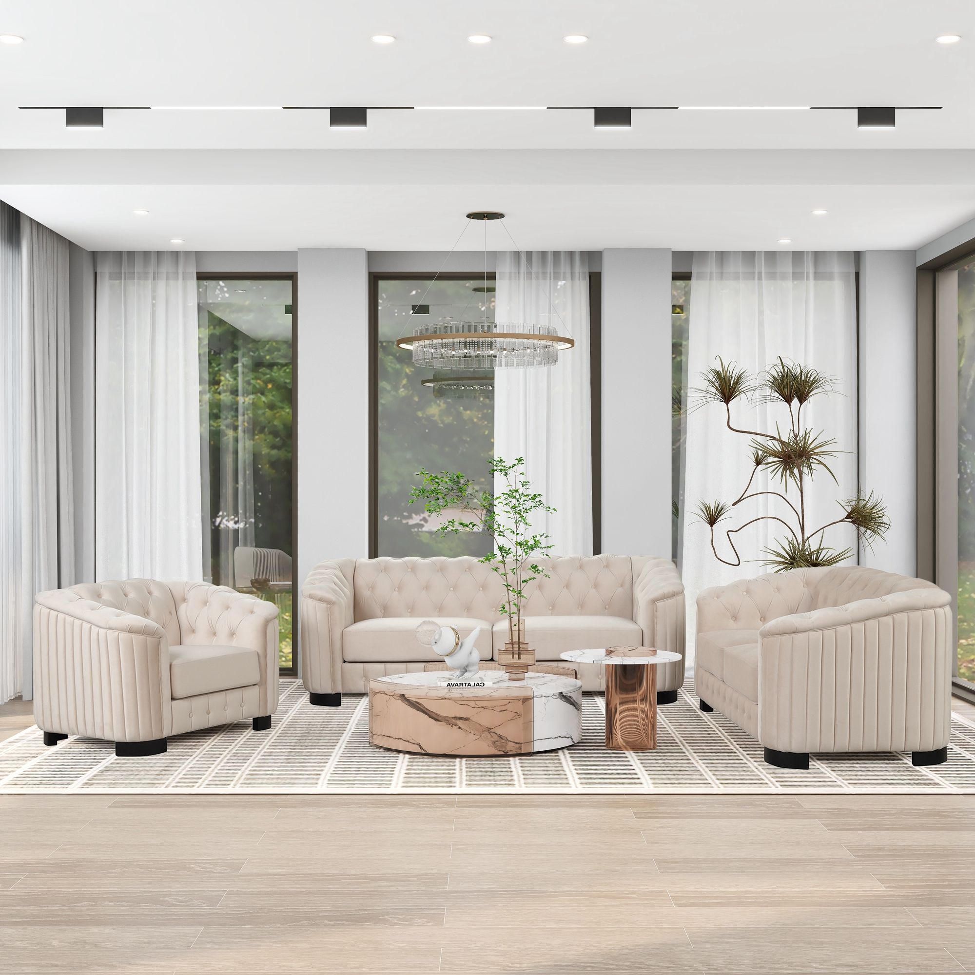 Upholstered 3 Piece Sofa Set With Legs - Best Buy Furniture