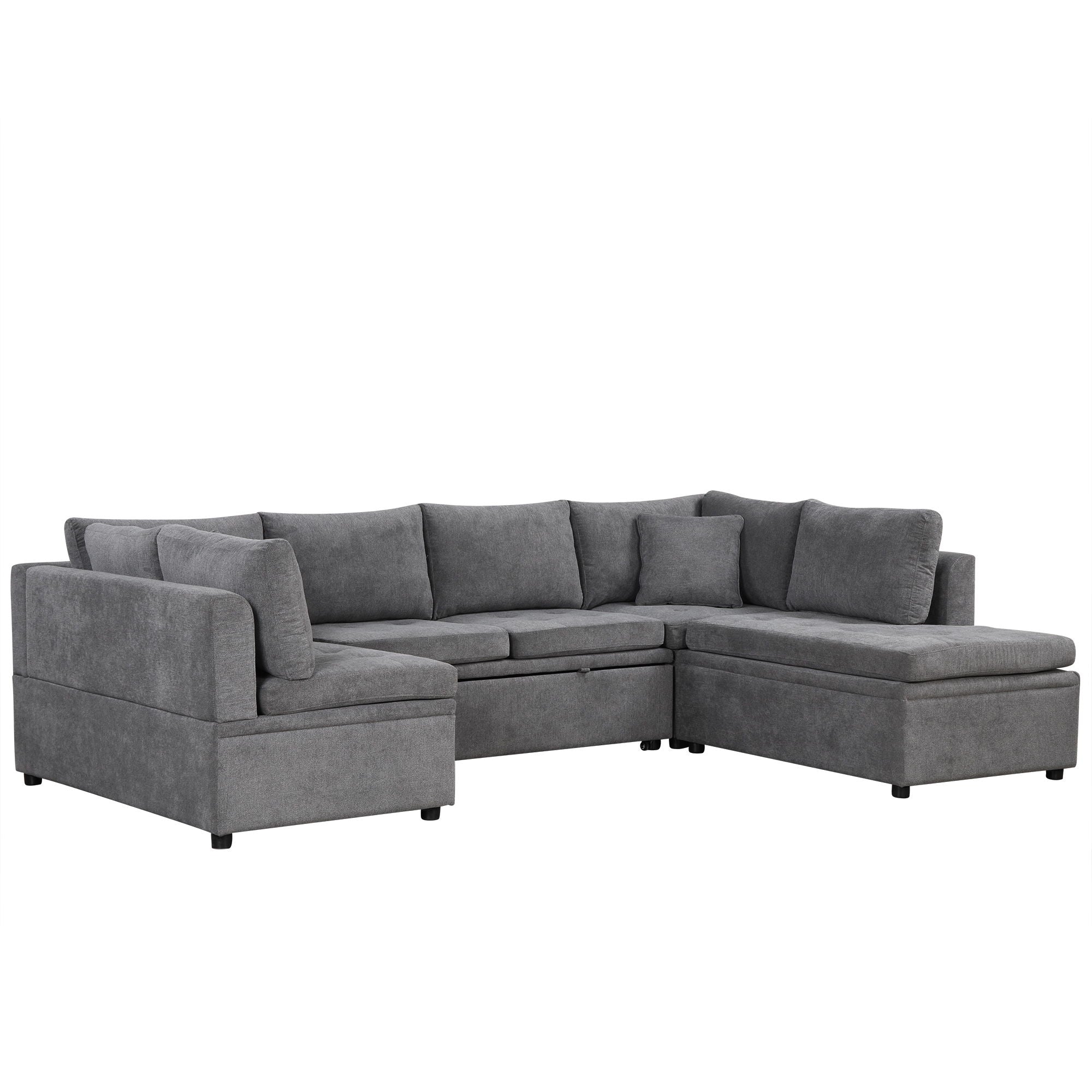 Oversized Sectional Sofa U-Shaped Sofa Couch Pull-Out Sofa Bed With Two Throw Pillows For Living Room - Best Buy Furniture