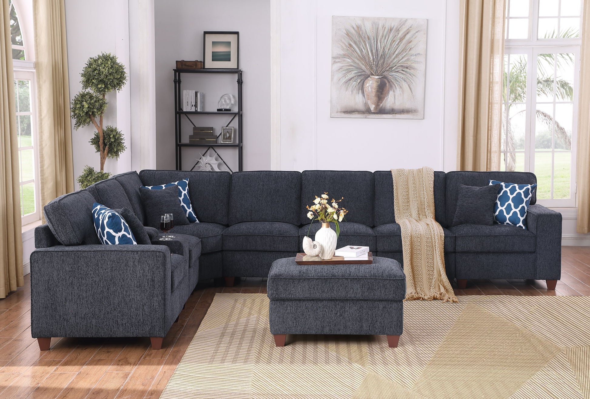 Lily - Sectional Sofa With Ottoman - Black - Best Buy Furniture