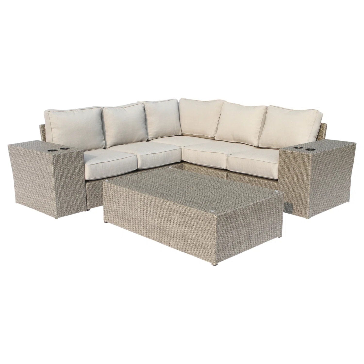Outdoor Wicker Sectional With Weather Resistant Cushions And Table - Best Buy Furniture