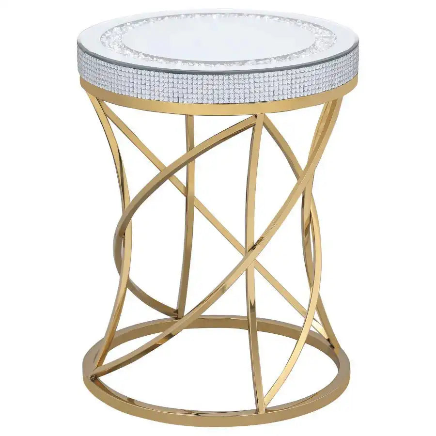 Elise - Round Mirror Top Stainless Steel End Table - Gold - Best Buy Furniture