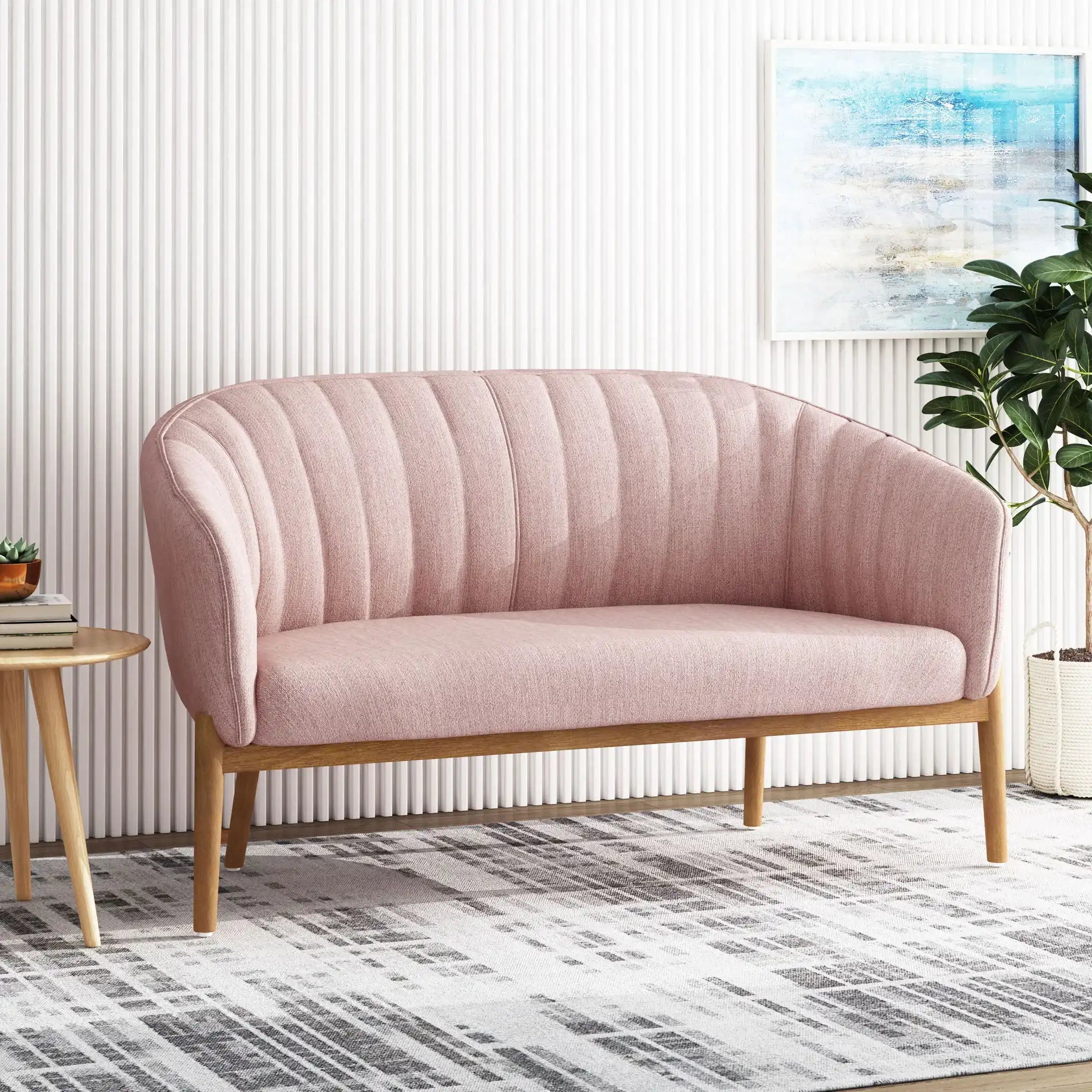 Mid Century Modern Loveseat With Channel Stitched Backrest - Best Buy Furniture