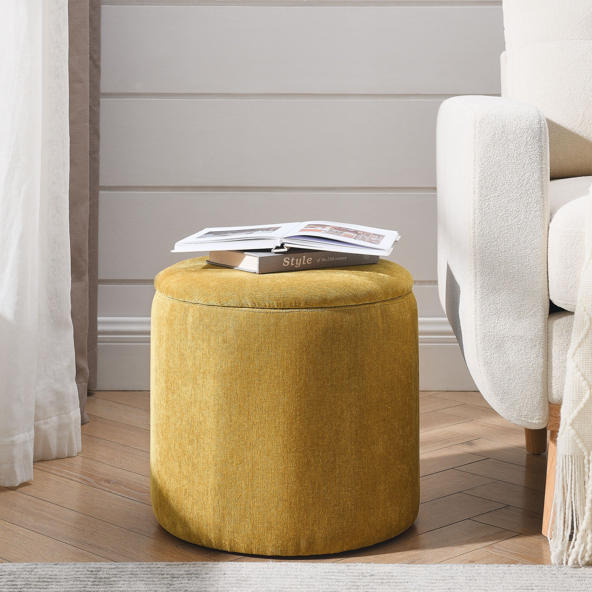 Classic 2 Piece Round Storage Ottoman Set With Drum Shaped Stool - Best Buy Furniture