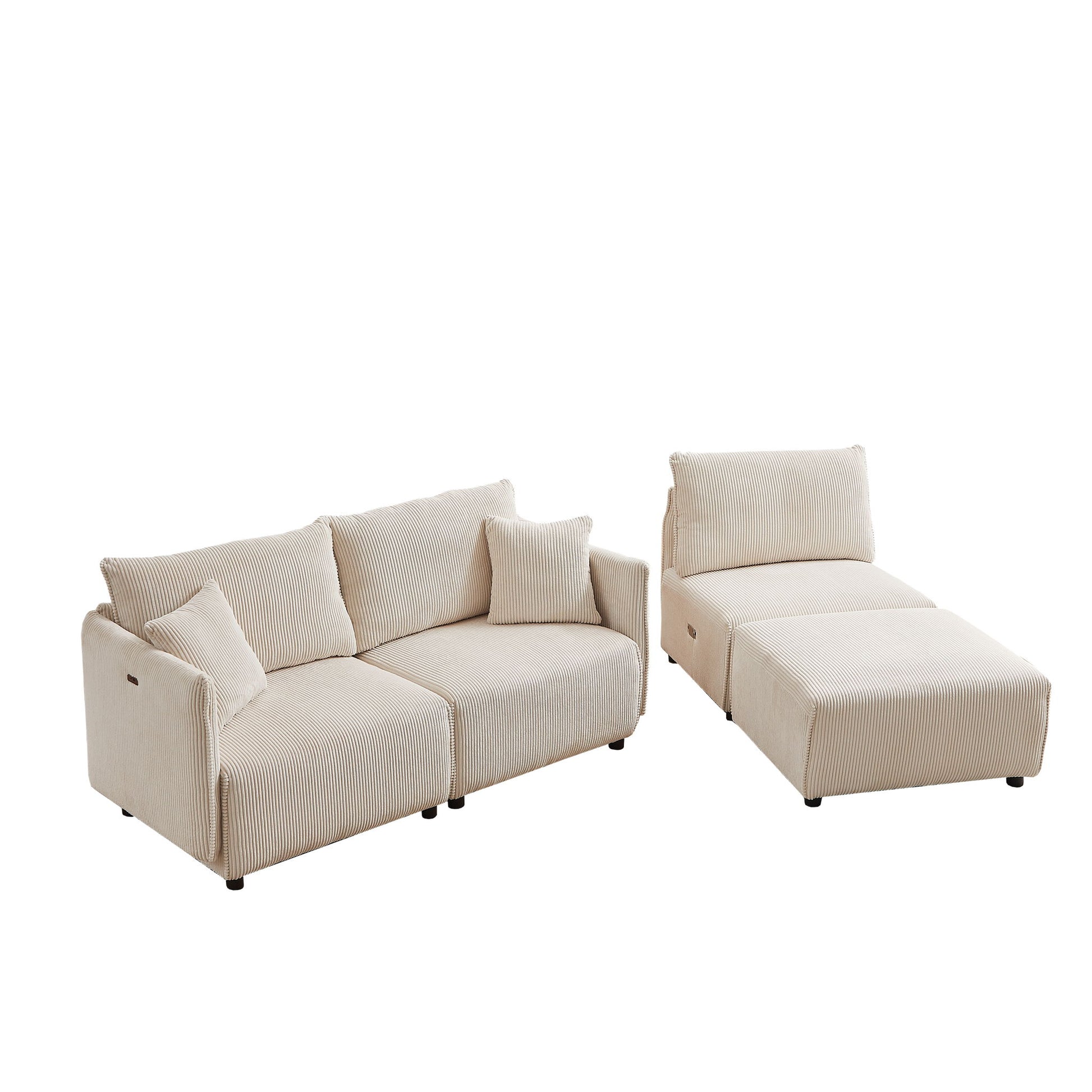 Modern Minimalist Corduroy Combination Sofa With 2 Comfort Cushions With USB & C Charging Ports - Best Buy Furniture
