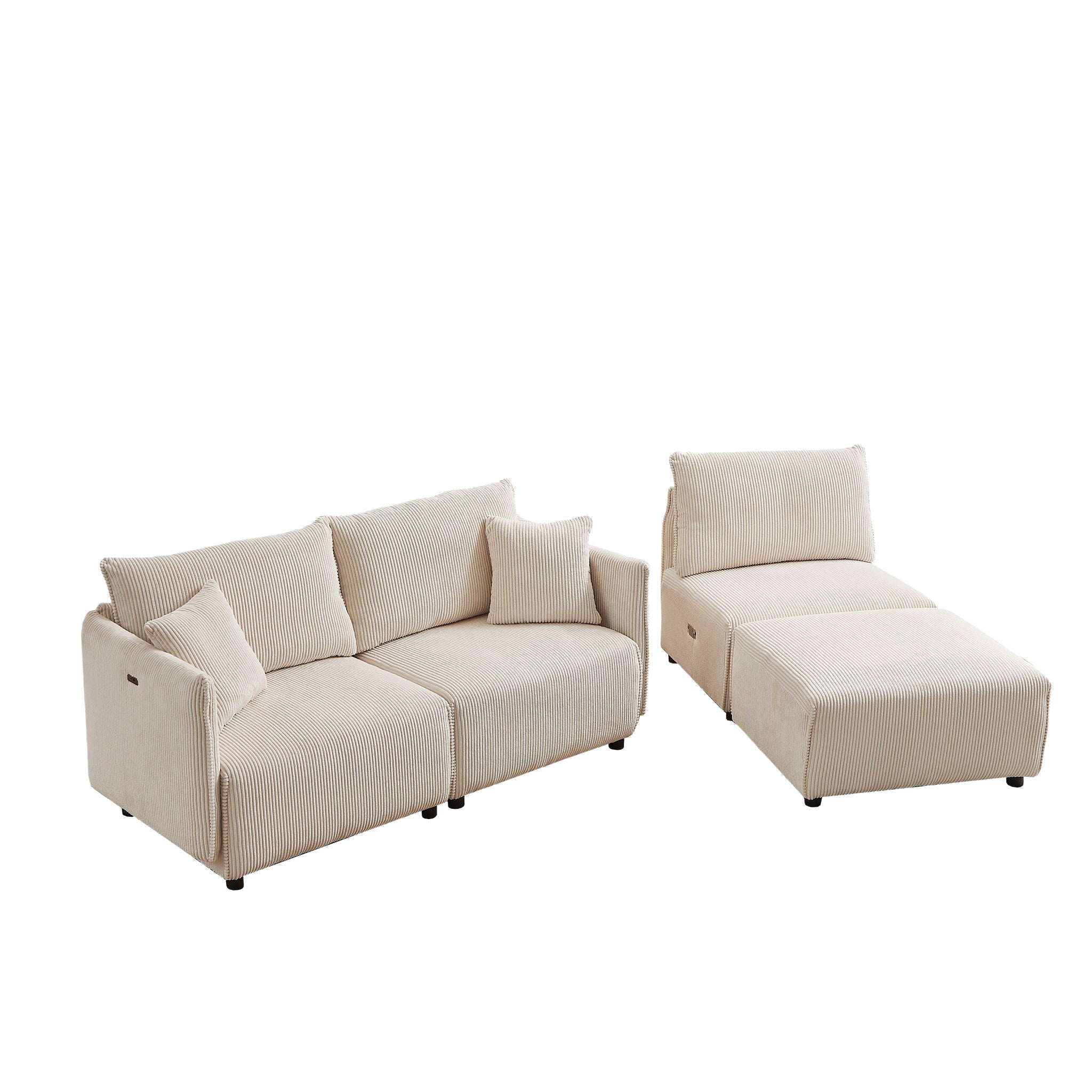 Modern Minimalist Corduroy Combination Sofa With 2 Comfort Cushions With USB & C Charging Ports - Best Buy Furniture