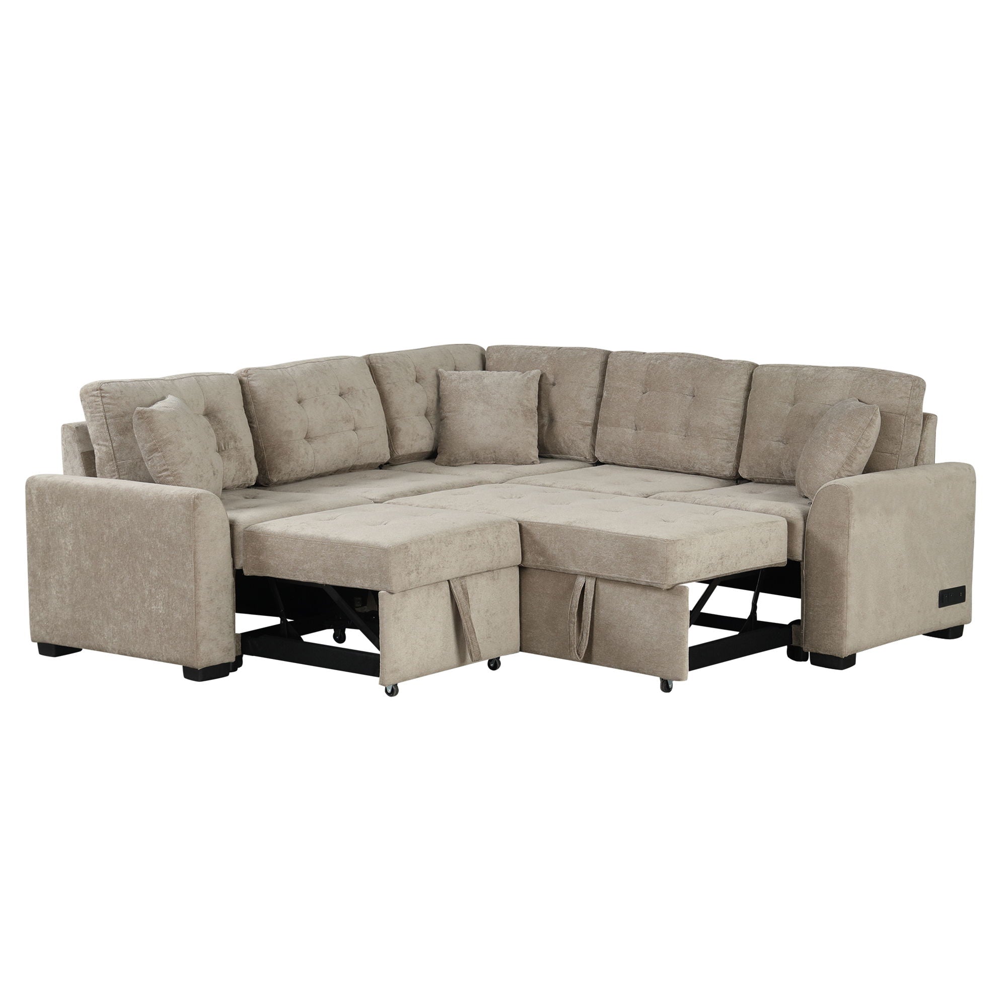 L-Shape Sofa Bed Pull-Out Sleeper Sofa With Wheels, USB Ports, Power Sockets For Living Room - Best Buy Furniture