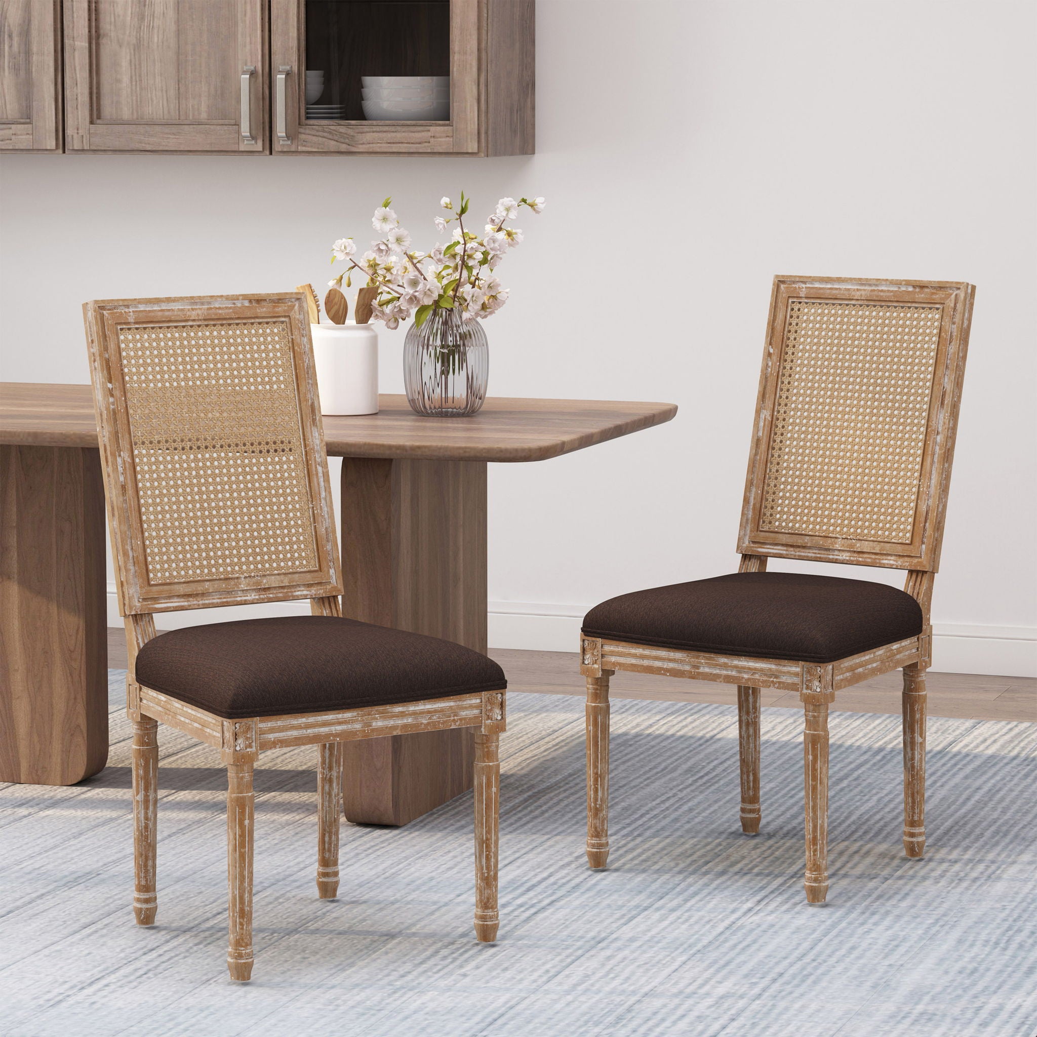 French Country Dining Chair With Rectangular Cane Backrest And Smooth Upholstered Seating - Best Buy Furniture