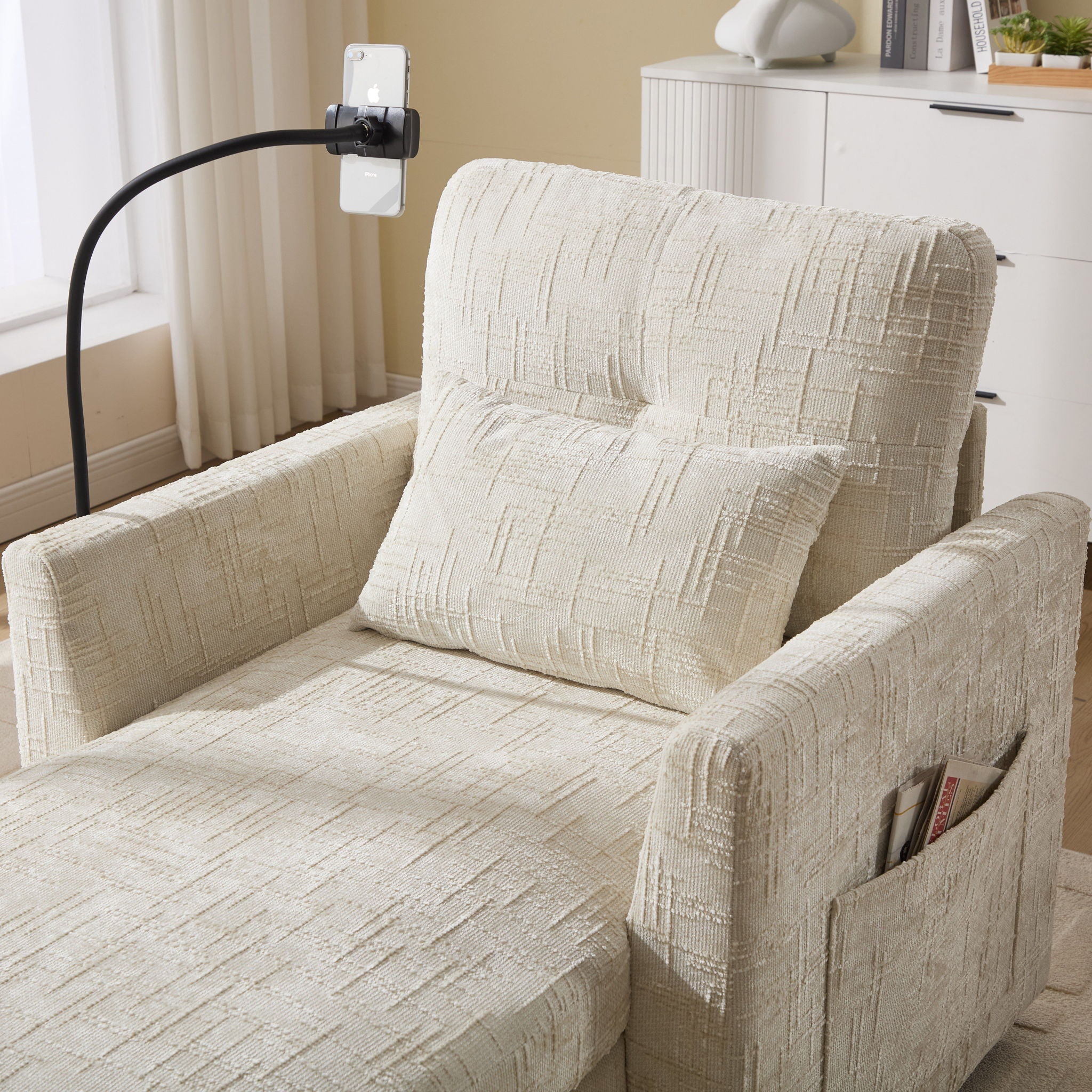 Multifunctional Chenille Recliner Sofa With Storage And Phone Bracket - Best Buy Furniture