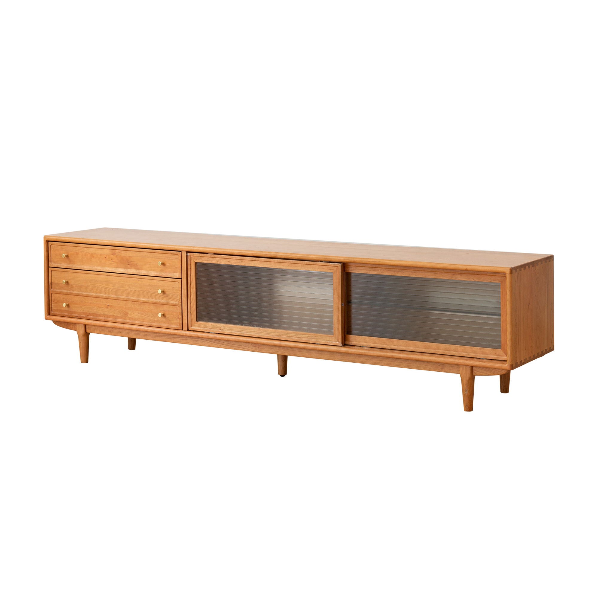 TV Cabinet With Chinese Changhong Glass Doors, Two Drawer Storage Space TV Standing - Cherry - Best Buy Furniture