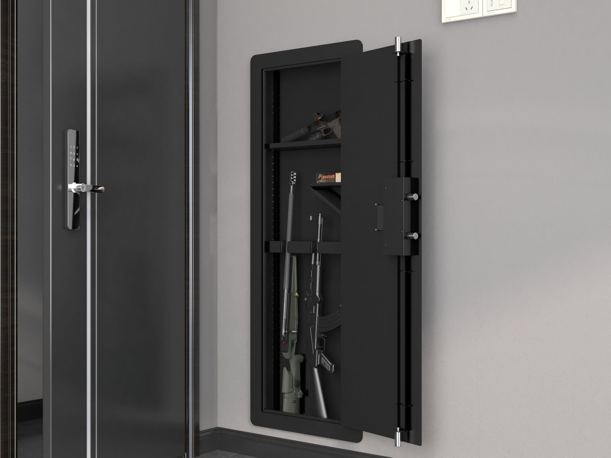 Wall Gun Safe, Gun Safes For Home, Gun Safes & Cabinets, Wall Safes Between The Studs, Quick Access Rifle Safe With Removable Shelf And Digital Keypad - Best Buy Furniture