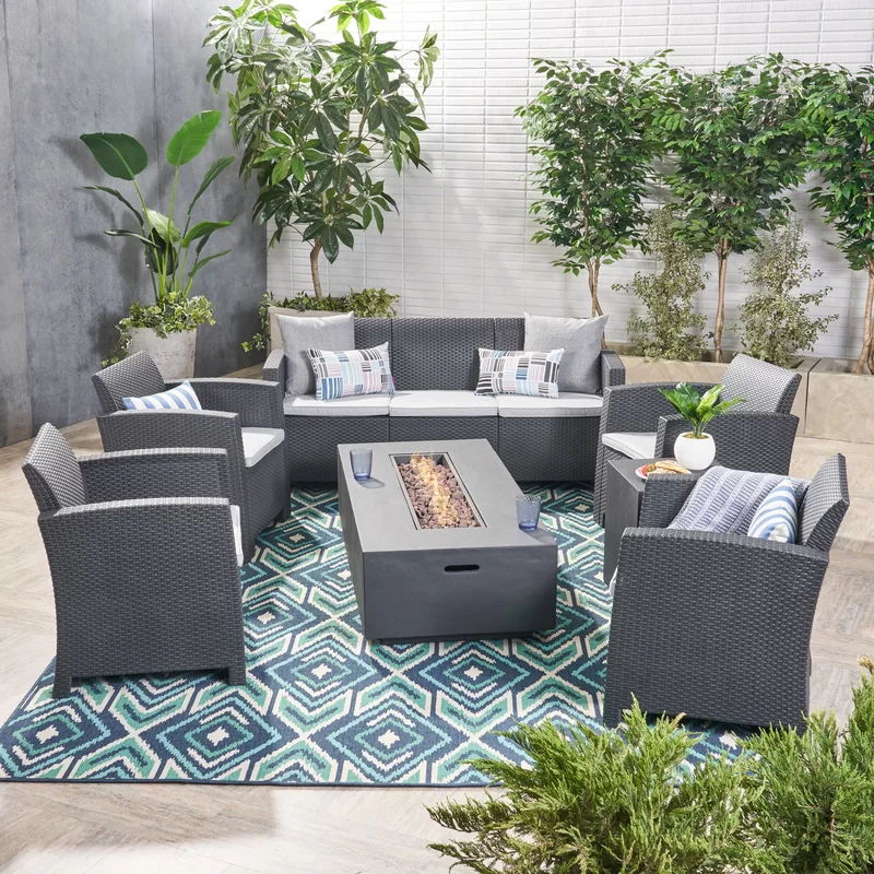Outdoor Faux Wicker Rattan Style Chat Set With Water Resistant Cushions, 5 Pieces Set - Charcoal / Light Gray - Best Buy Furniture