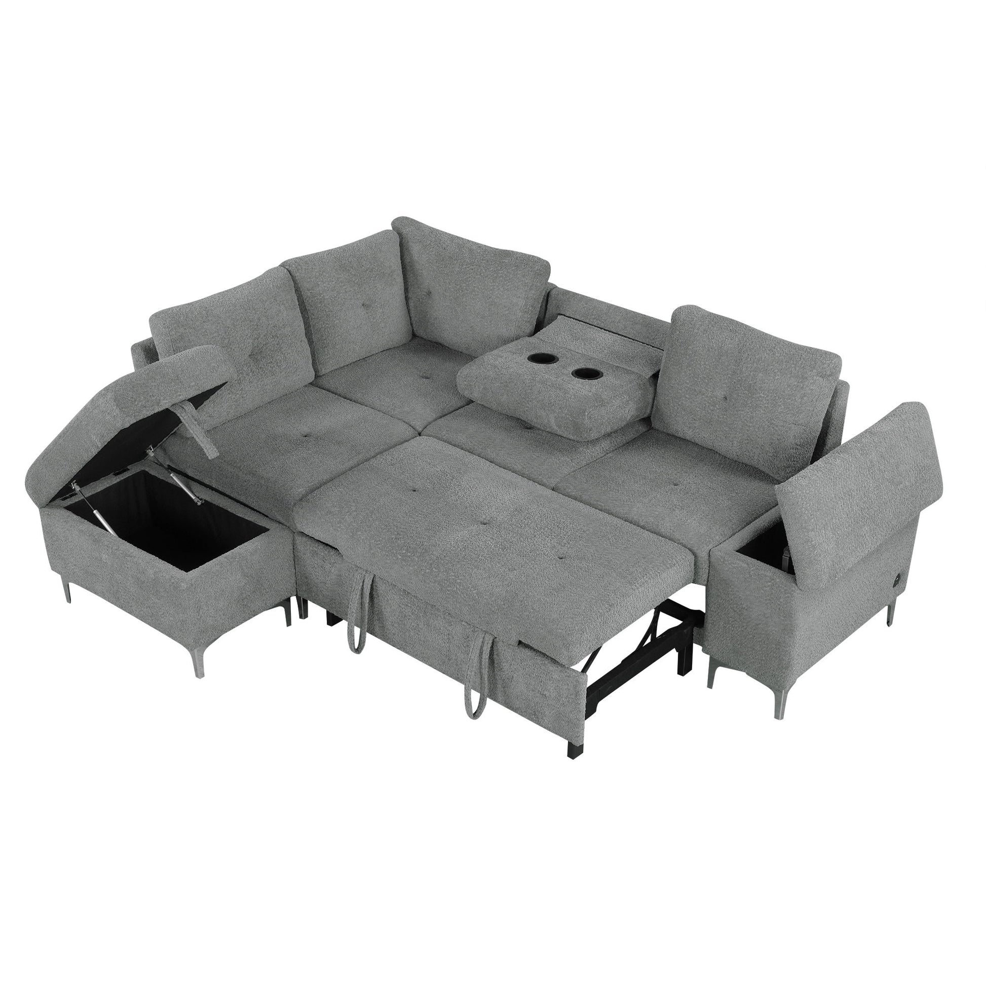 Versatile L Shaped Sofa Bed With Storage, Cup Holders, USB Ports Chenille - Best Buy Furniture