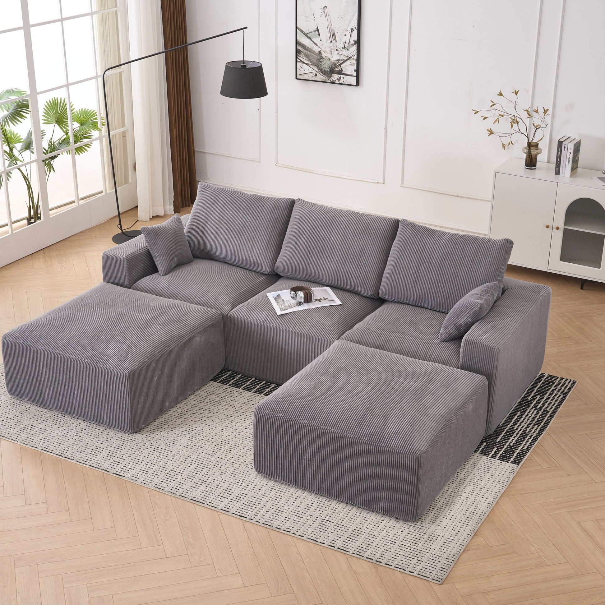 Modular Sectional Sofa With Ottoman, USB And Type C Charger, Petal Armrest Design - Best Buy Furniture