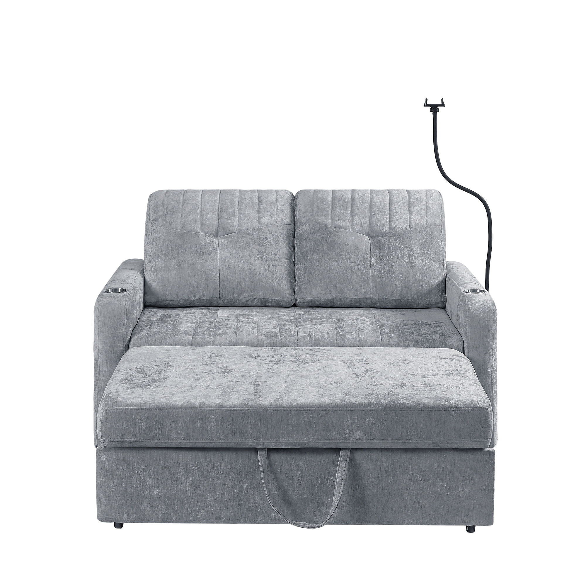 Modern Loveseat Pull Out Sofa Bed With Adjustable Backrest, Two Cup Holders, A Phone Holder, Three Charging Ports And Side Storage Pockets For Living Room - Best Buy Furniture