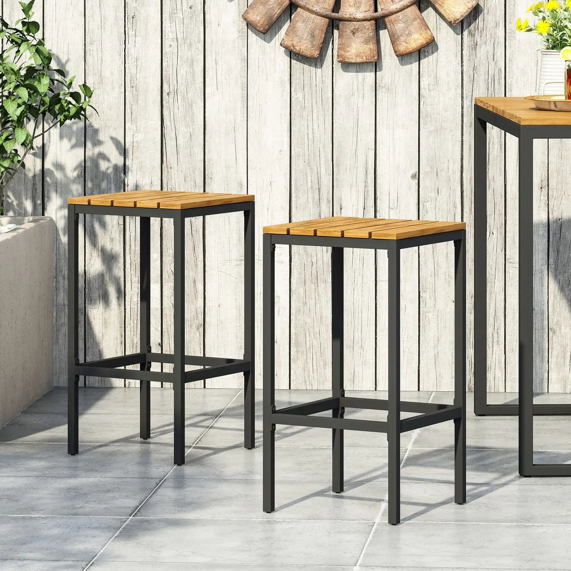 Outdoor Bar Stool With Slat Design And Metal Frame (Set of 2) - Best Buy Furniture