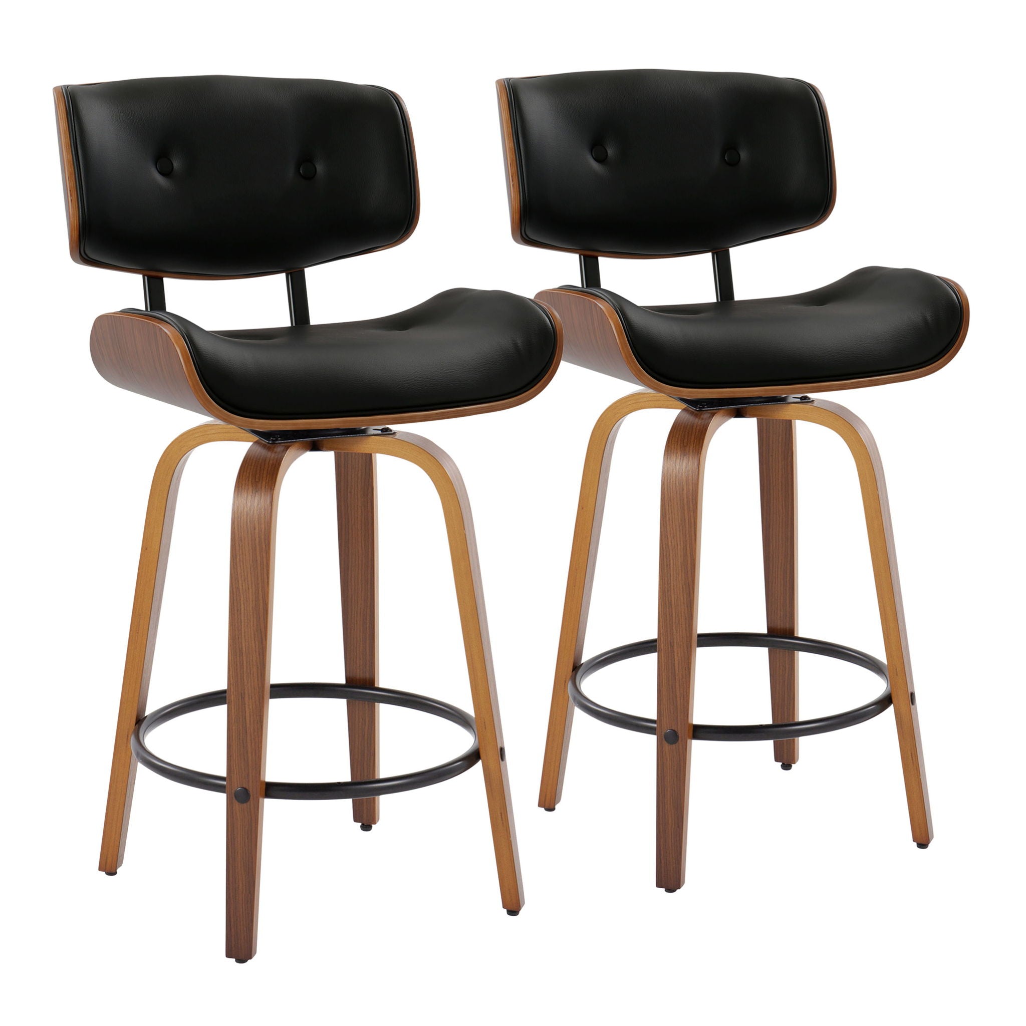 Lombardi - Mid-Century Modern Fixed Height Counter Stool With Swivel With Round Footrest (Set of 2) - Best Buy Furniture