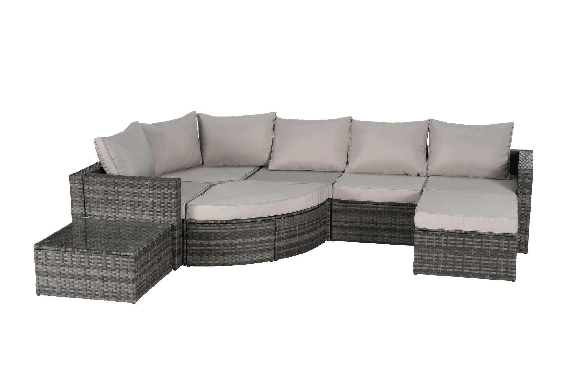 8 Piece L- Shaped Outdoor Patio Sofa Set with Ottoman & Glass Top Table - Best Buy Furniture