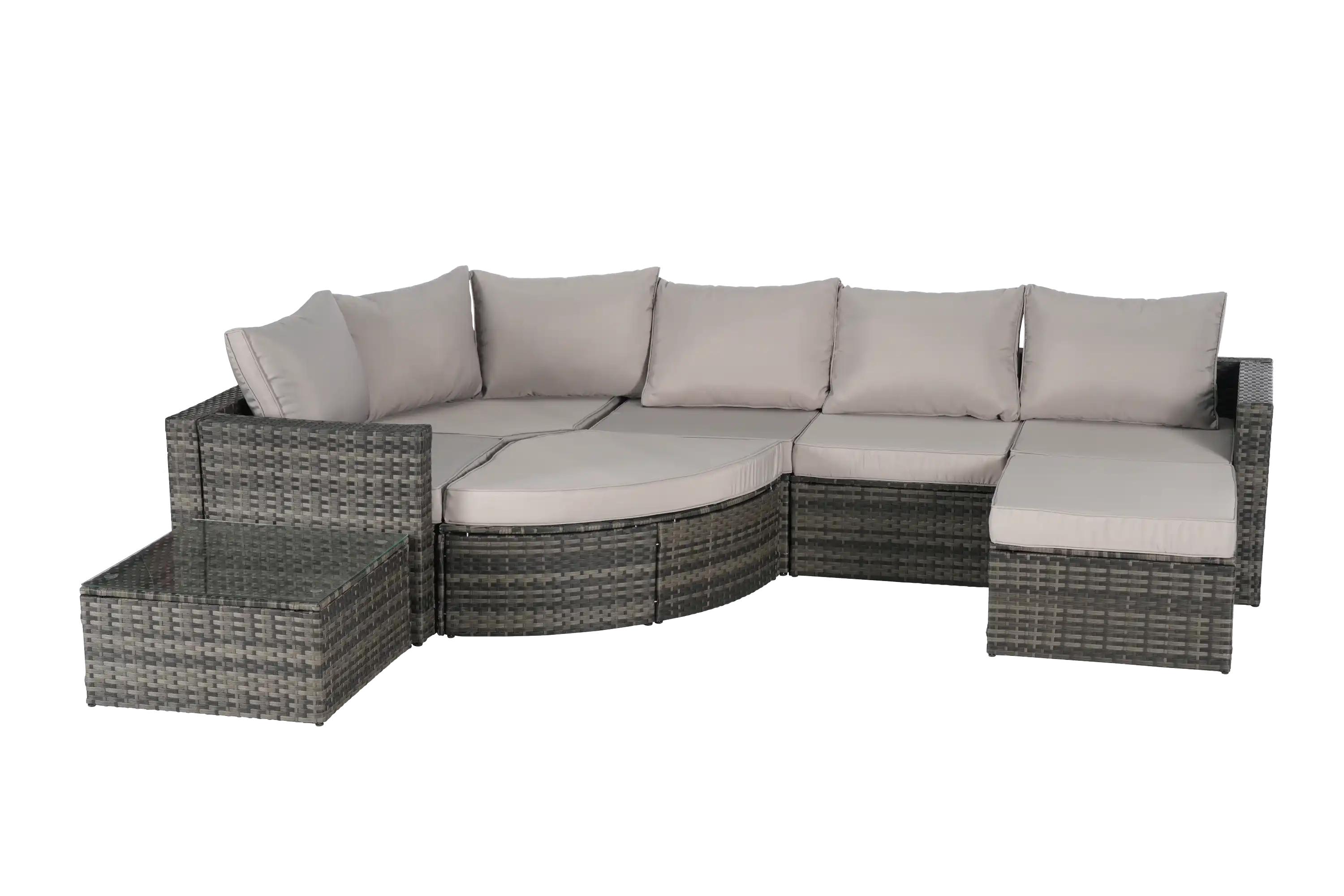 8 Piece L- Shaped Outdoor Patio Sofa Set with Ottoman & Glass Top Table - Best Buy Furniture