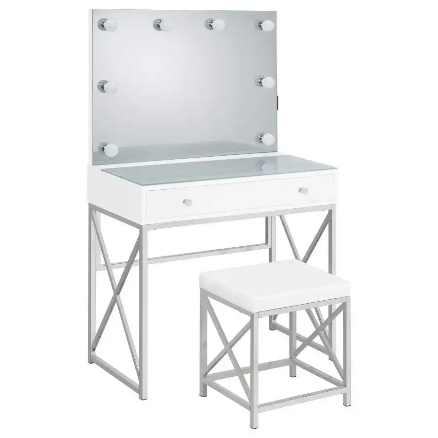 Eliza - Vanity Set With Lighting & Stool - White And Chrome - Best Buy Furniture