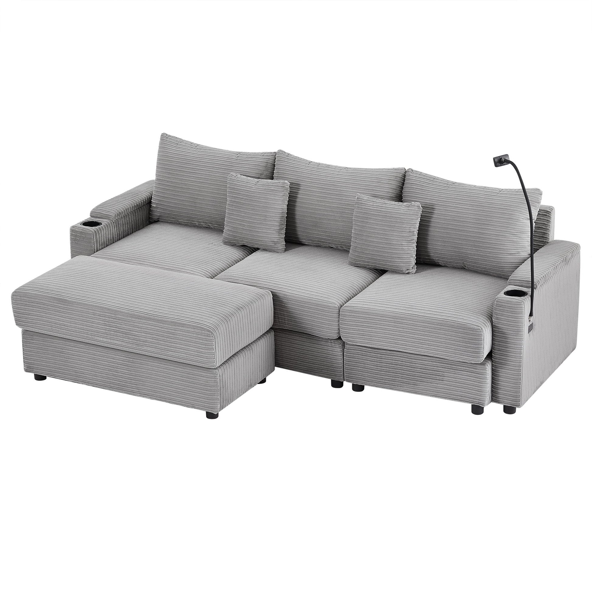 Modern Style Loveseat Sofa Sectional Sofa Couch With Storage Space, A Movable Ottoman, Two USB Ports, Two Cup Holders, A Phone Holder For Living Room - Best Buy Furniture