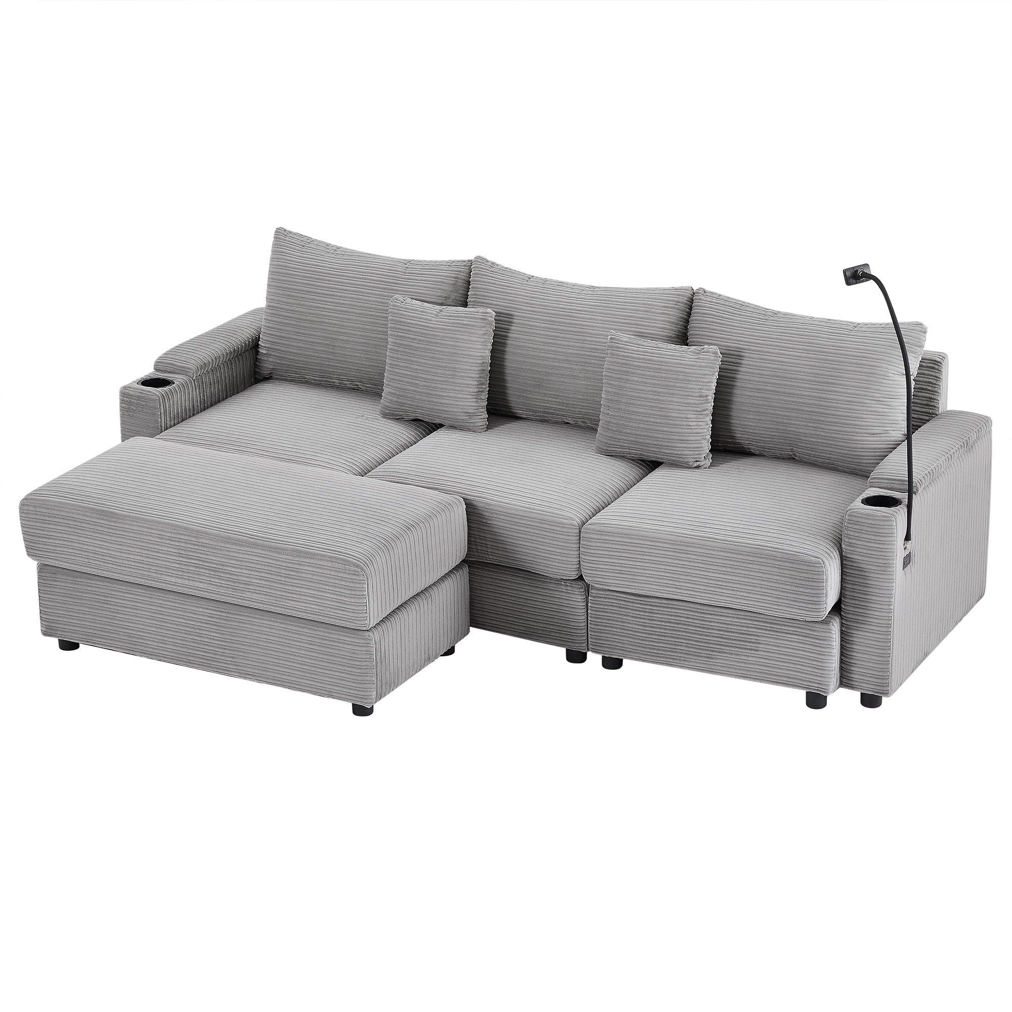 Modern Style Loveseat Sofa Sectional Sofa Couch With Storage Space, A Movable Ottoman, Two USB Ports, Two Cup Holders, A Phone Holder For Living Room - Best Buy Furniture