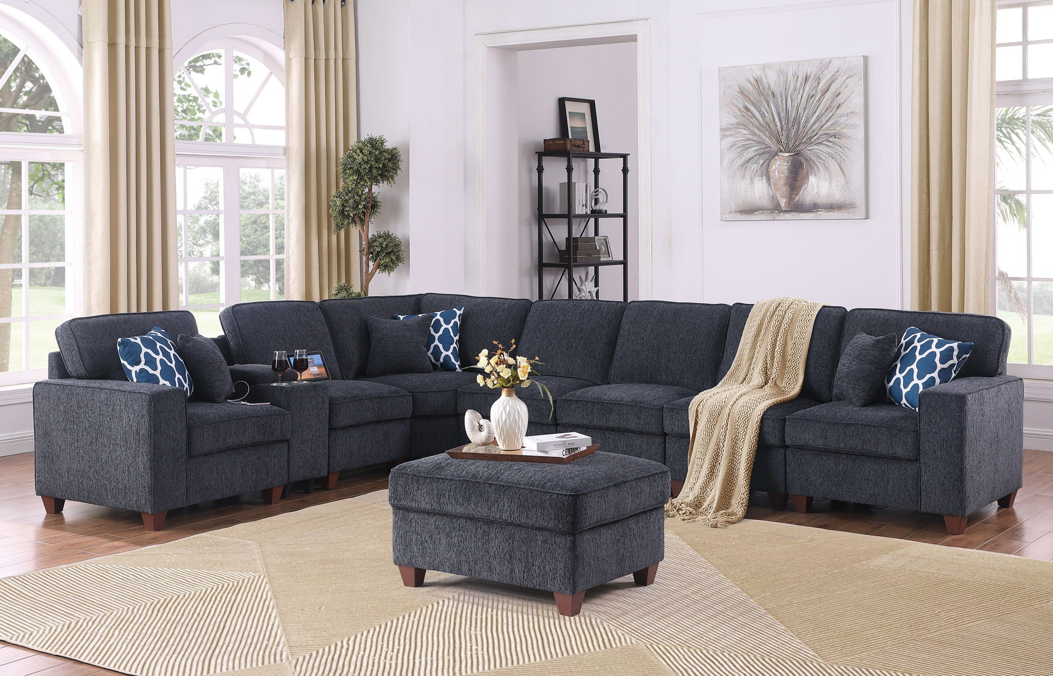 Lily - Sectional Sofa With Ottoman - Black - Best Buy Furniture