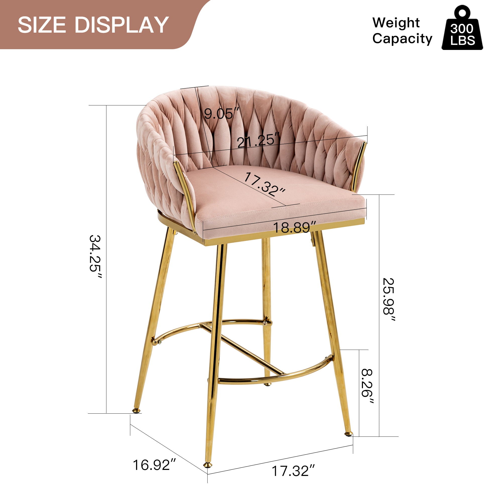 Counter Height Bar Stools Kitchen Island Counter Bar Stool With Hand - Wave Back, Golden Chromed Base And Footrest (Set of 2) - Pink - Best Buy Furniture