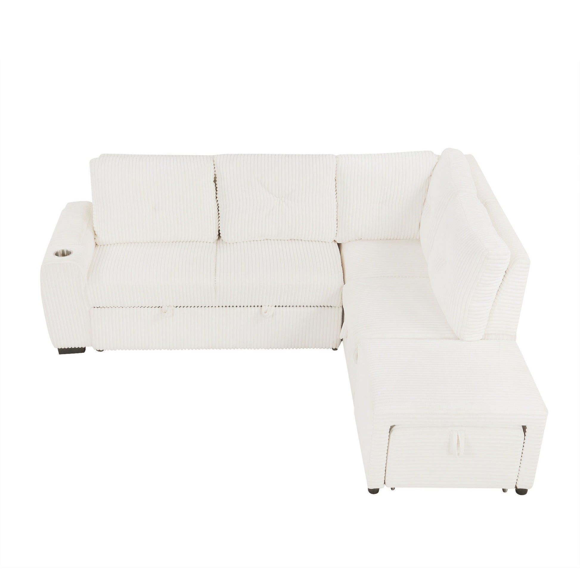 Pull-Out L-Shaped Sectional Sofa With Movable Ottoman And Stool, Large Storage Space, A Cup Holder, And 2 USB Ports For Living Room - Best Buy Furniture