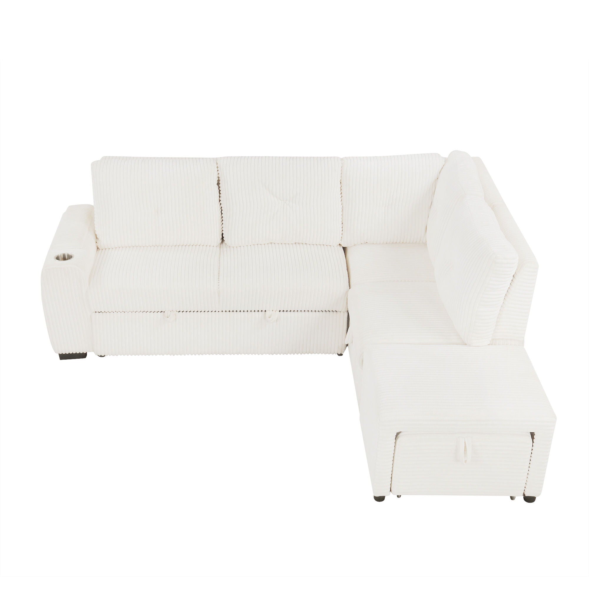 Pull-Out L-Shaped Sectional Sofa With Movable Ottoman And Stool, Large Storage Space, A Cup Holder, And 2 USB Ports For Living Room - Best Buy Furniture