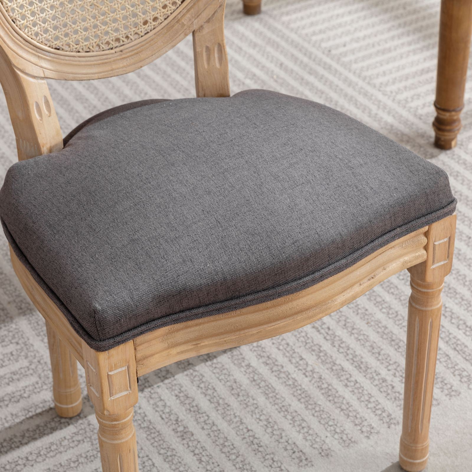 French Style Solid Wood Frame Antique Painting Linen Fabric Rattan Back Dining Chair (Set of 2) - Best Buy Furniture