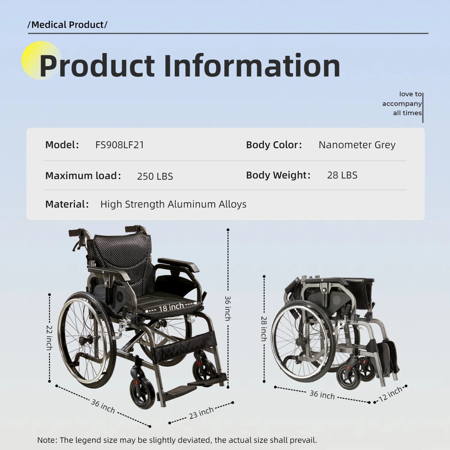 Premium Lightweight Foldable Transport Wheelchair For Adults