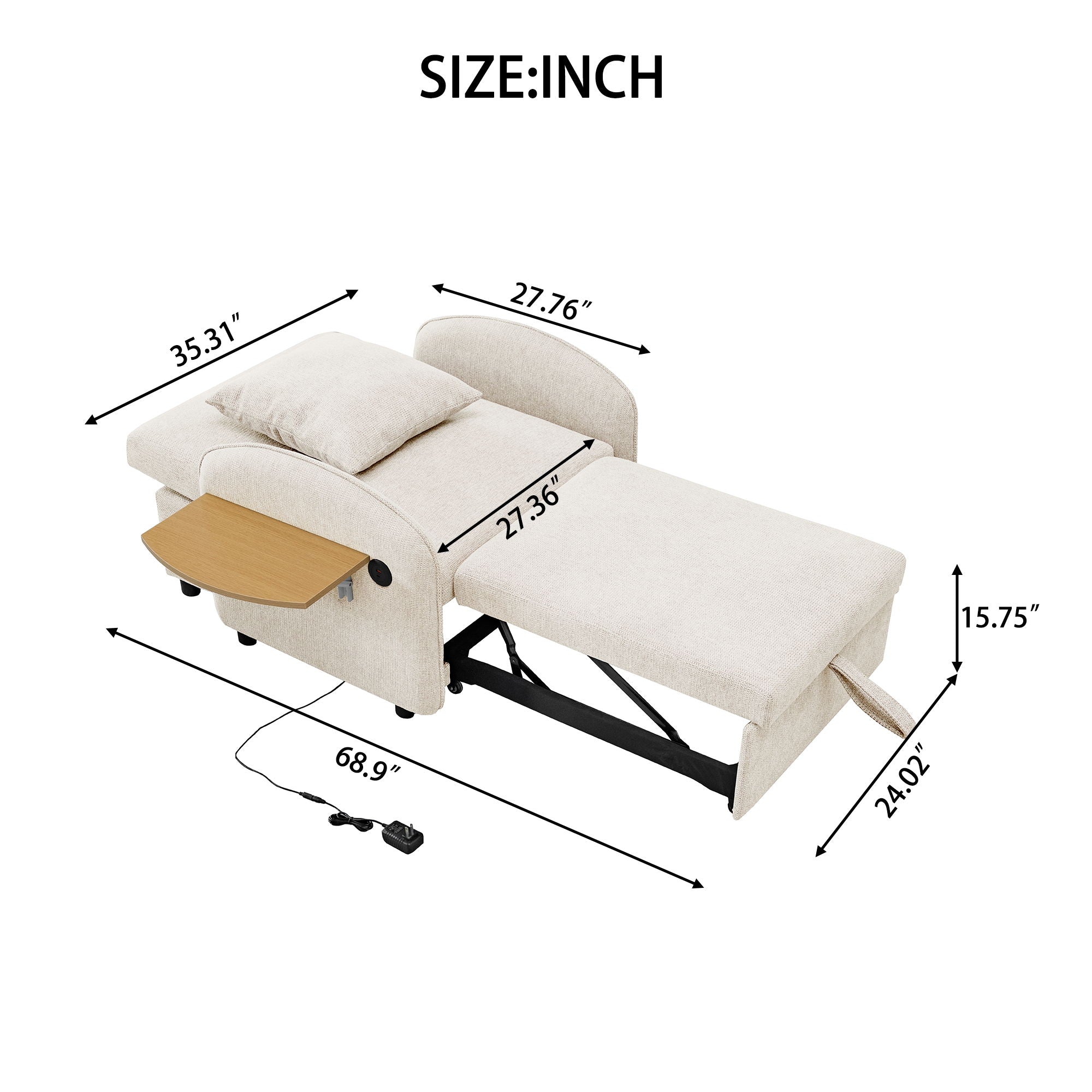 Convertible Single Chair Bed With Computer Board And USB Ports, 3 In 1 Sofa Bed - Beige - Best Buy Furniture